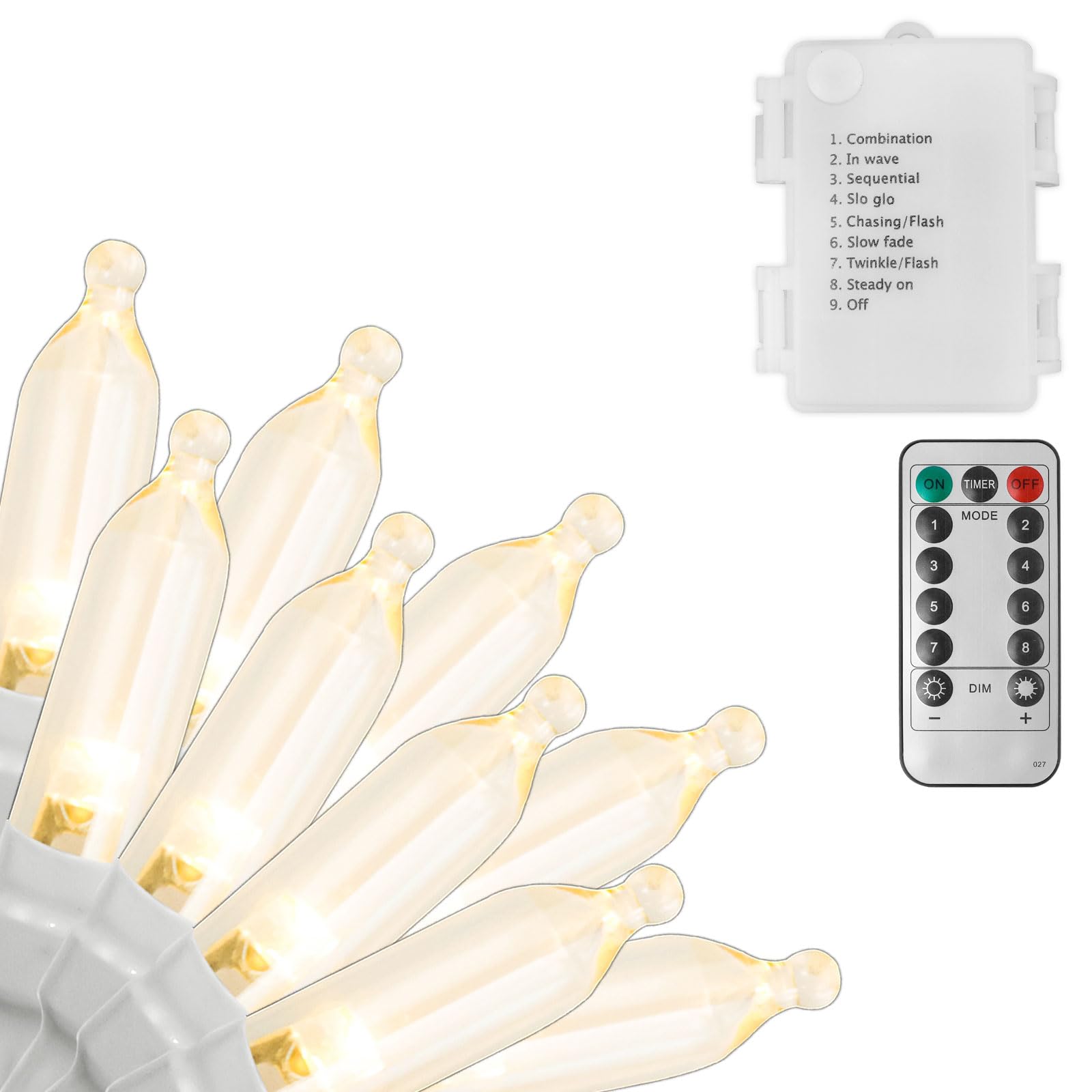 Filltown Battery Operated Christmas Lights, 33Ft 100 LED Warm White, Auto Timer, 8 Modes, Remote Control, Waterproof, Model DBL-170-100