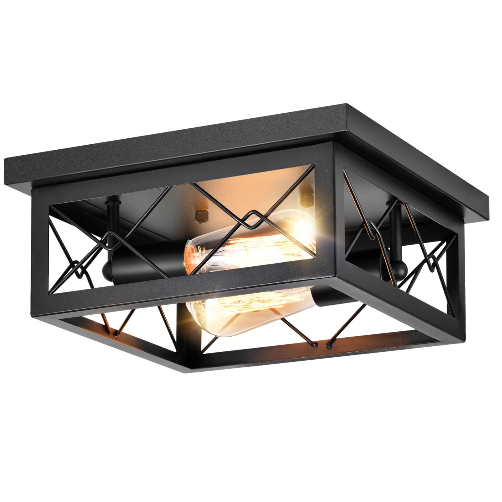 Flush Mount Ceiling Light Fixture, 2-Light Farmhouse Ceiling Lights, Porch Light, Industrial Vintage For Dining Room, Kitchen, B