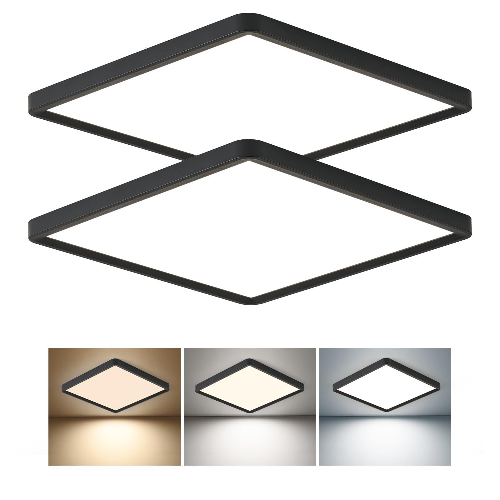 12 Inch Square LED Flush Mount Ceiling Light, 30W, 3000LM, Selectable 3000K/4000K/6000K CCT, Flat Panel Ceiling Light Fixture fo