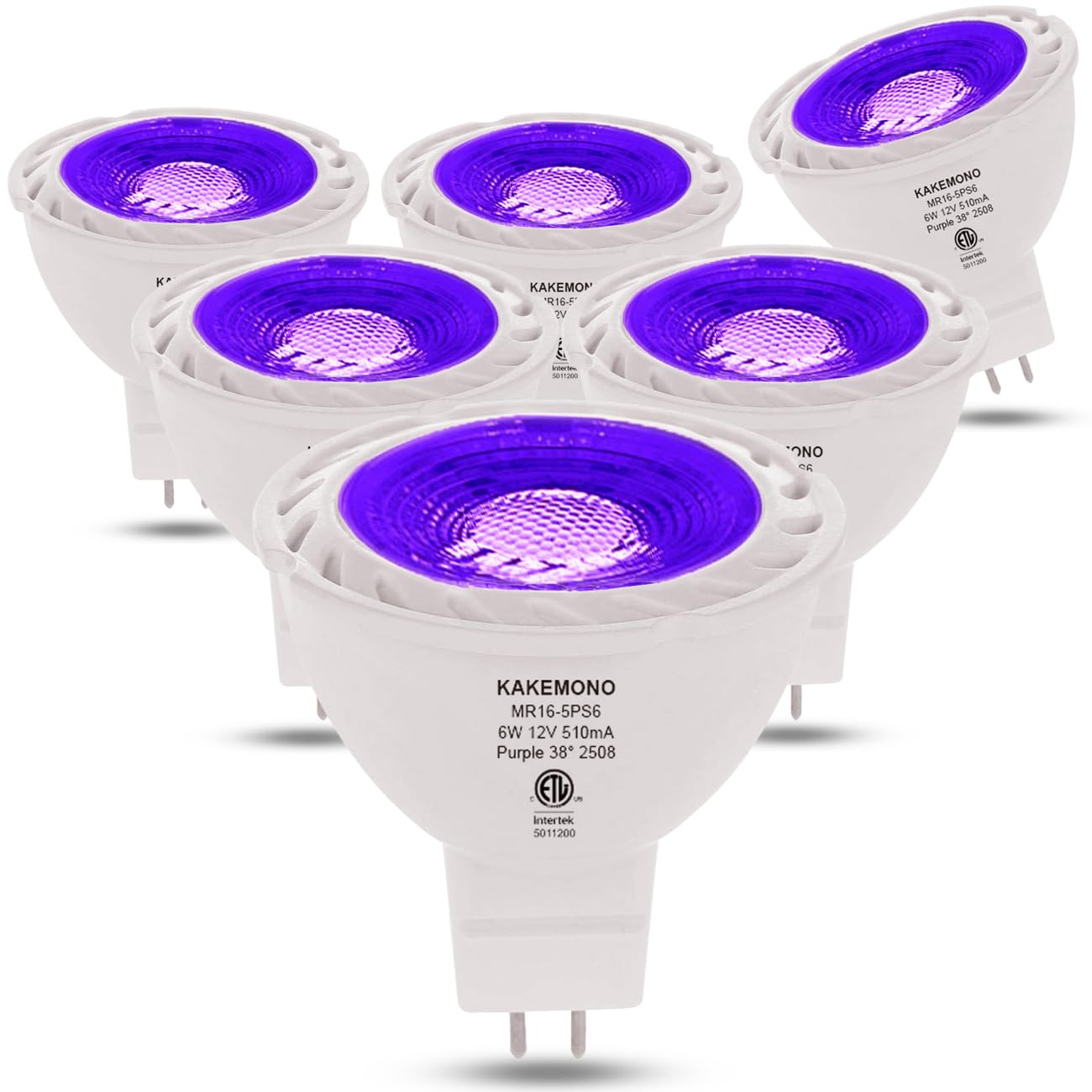 Kakemono Purple Black Light Mr16 Gu5.3 Led Bulbs 6W 12V Low Voltage Mr 16 Blacklight Bulbs For Halloween Holiday Outdoor Landscape Yard Party Decoration Lighting Pack Of 6