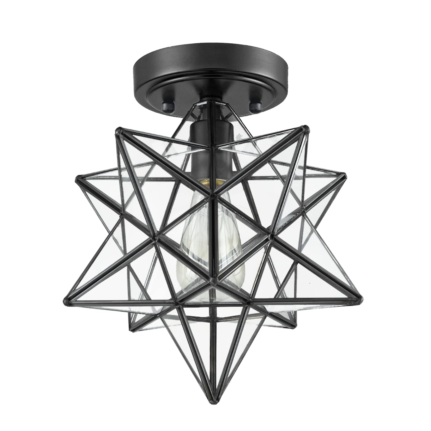 AXILAND 12-Inch Black Copper Moravian Star Ceiling Light Fixture, Clear Glass Shade, Model WT7030C-3