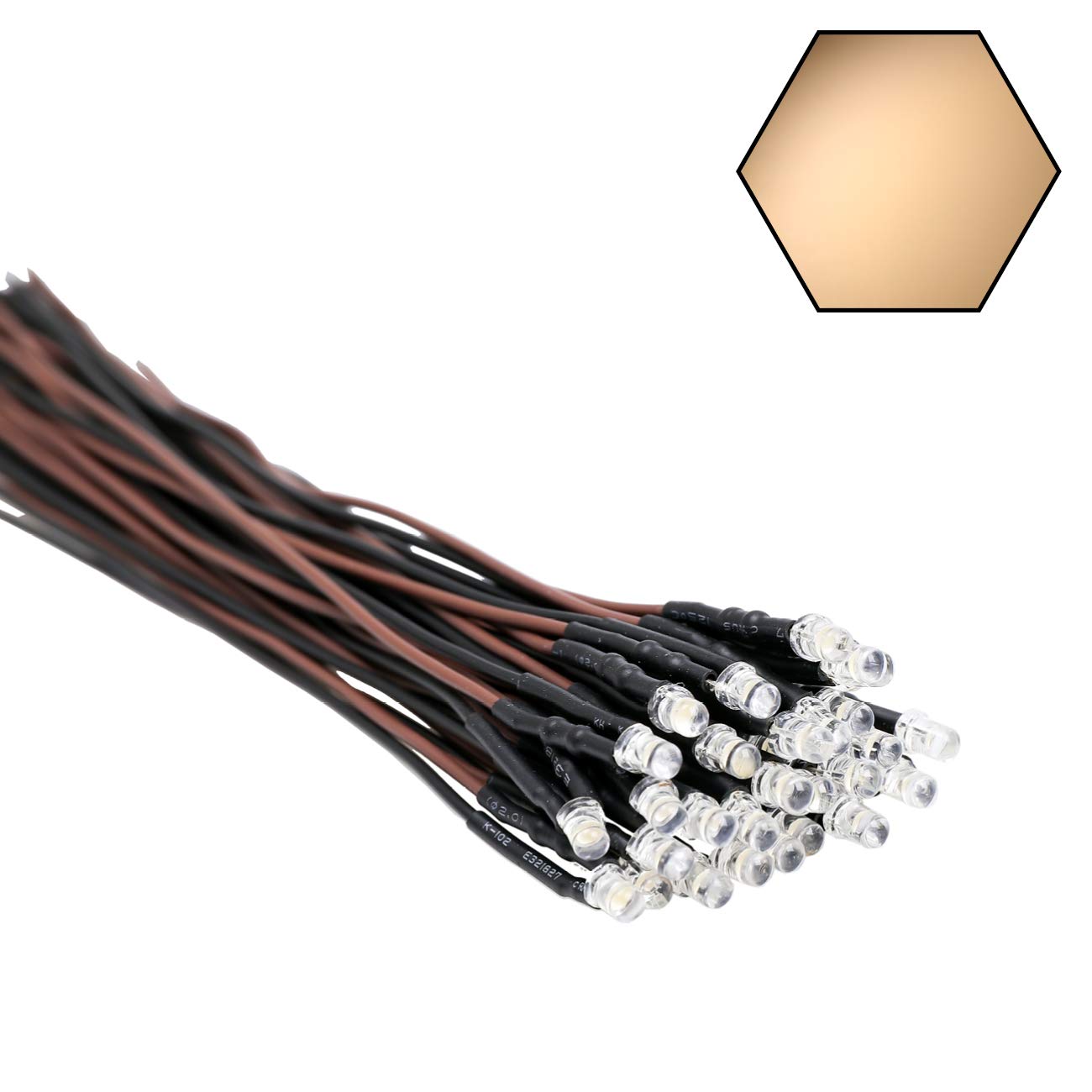 EDGELEC 30pcs 12V Warm White LED Lights - Pre Wired 3mm Clear Lens Lamps, Model PW-DIP, Ideal for DIY Projects