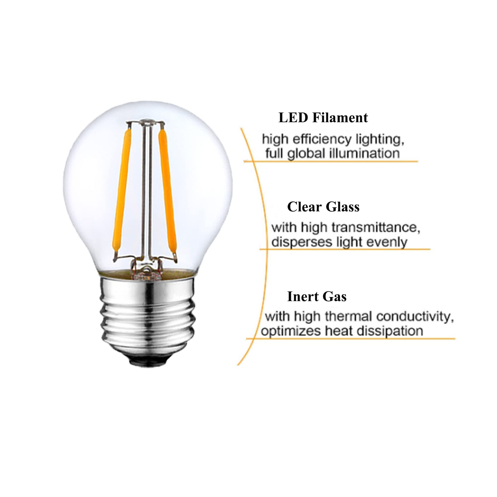 Beonllay Dimmable 2W Led Globe Bulb 25Watt Equivalent E26 Light Bulb Warm White 2500K Led Edison Bulb, Vintage Filament Edison D