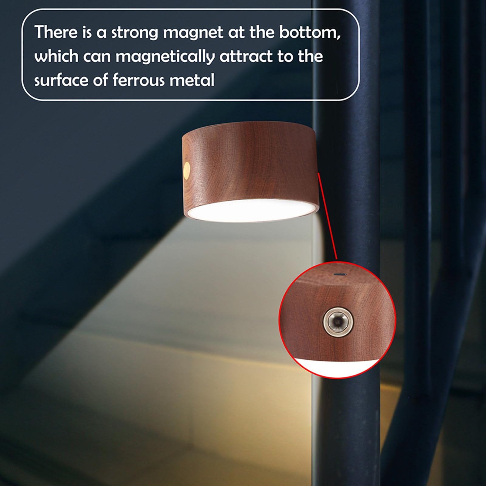 HBGFHG Wooden LED Wall Sconce, Dimmable & Rotatable, Rechargeable, Battery Operated, Sapele Wood, Model NO-HB01300
