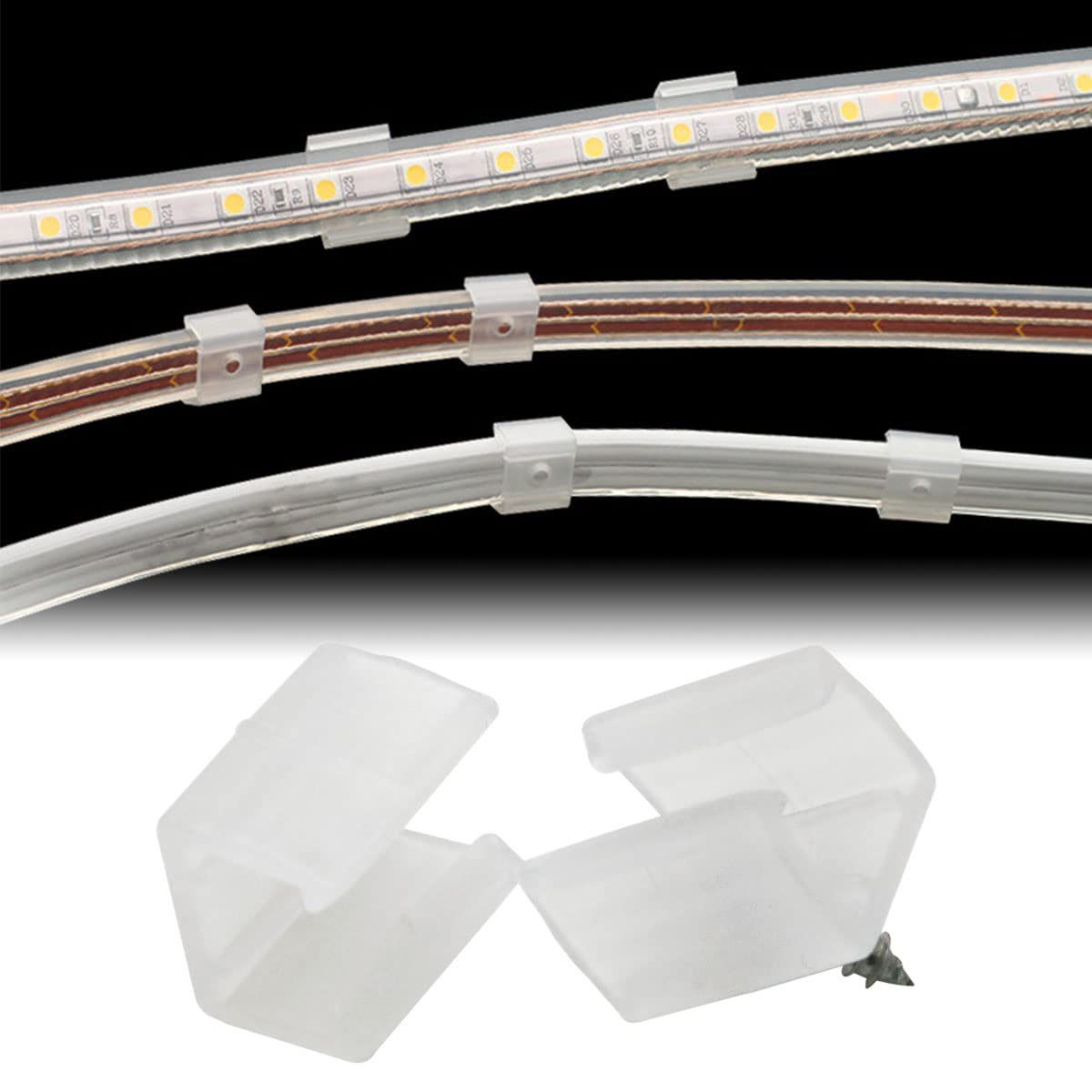 Dghaop 80Pcs Led Strip Light Clips Flexible Light Strip Fixing Card With Screws For 8-10 Mm(0.31&quot;-0.39&quot;) Wide Waterproof Strip Light