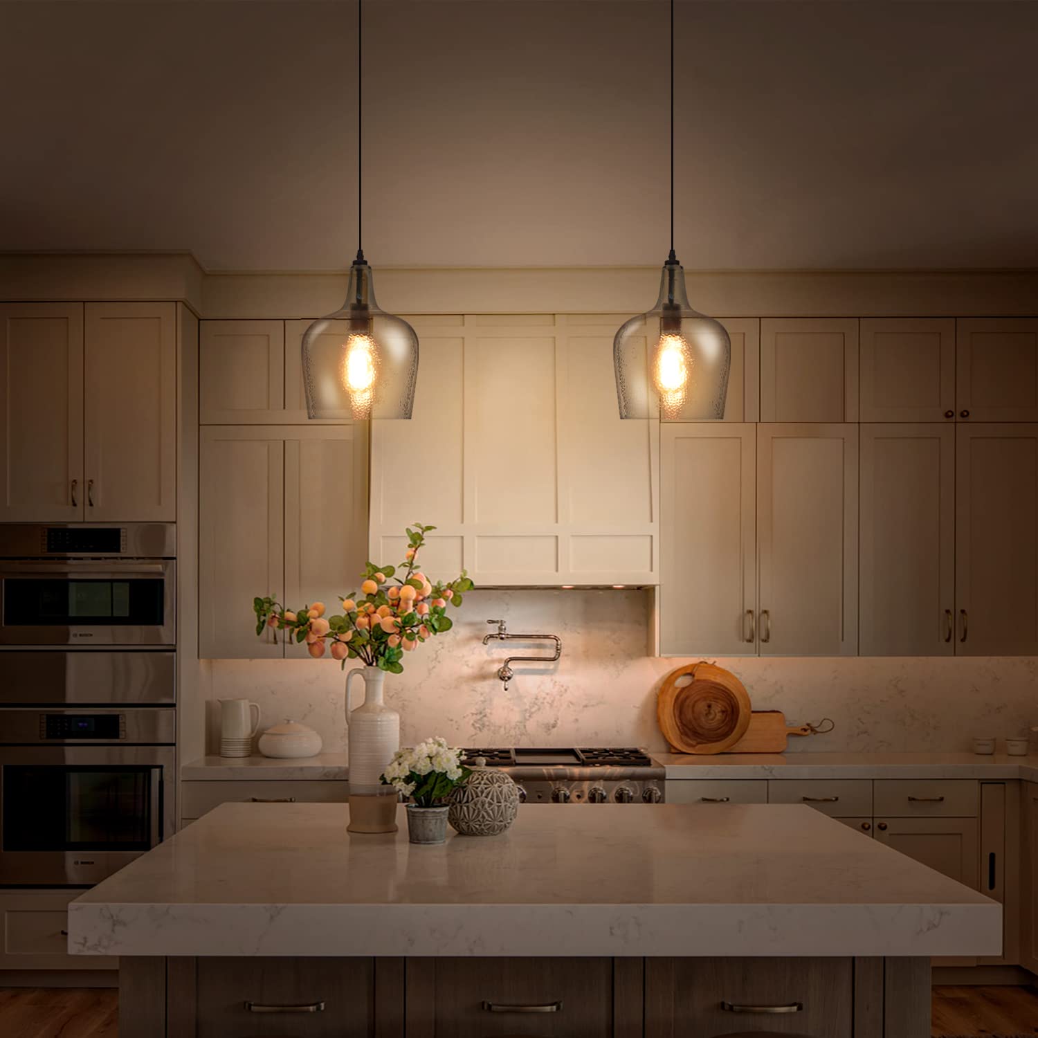 ELYCCUPA Glass Pendant Light, Modern Black Dome Fixture, 10 Inch, E26, UL Listed, Ideal for Kitchen Island & Dining Room