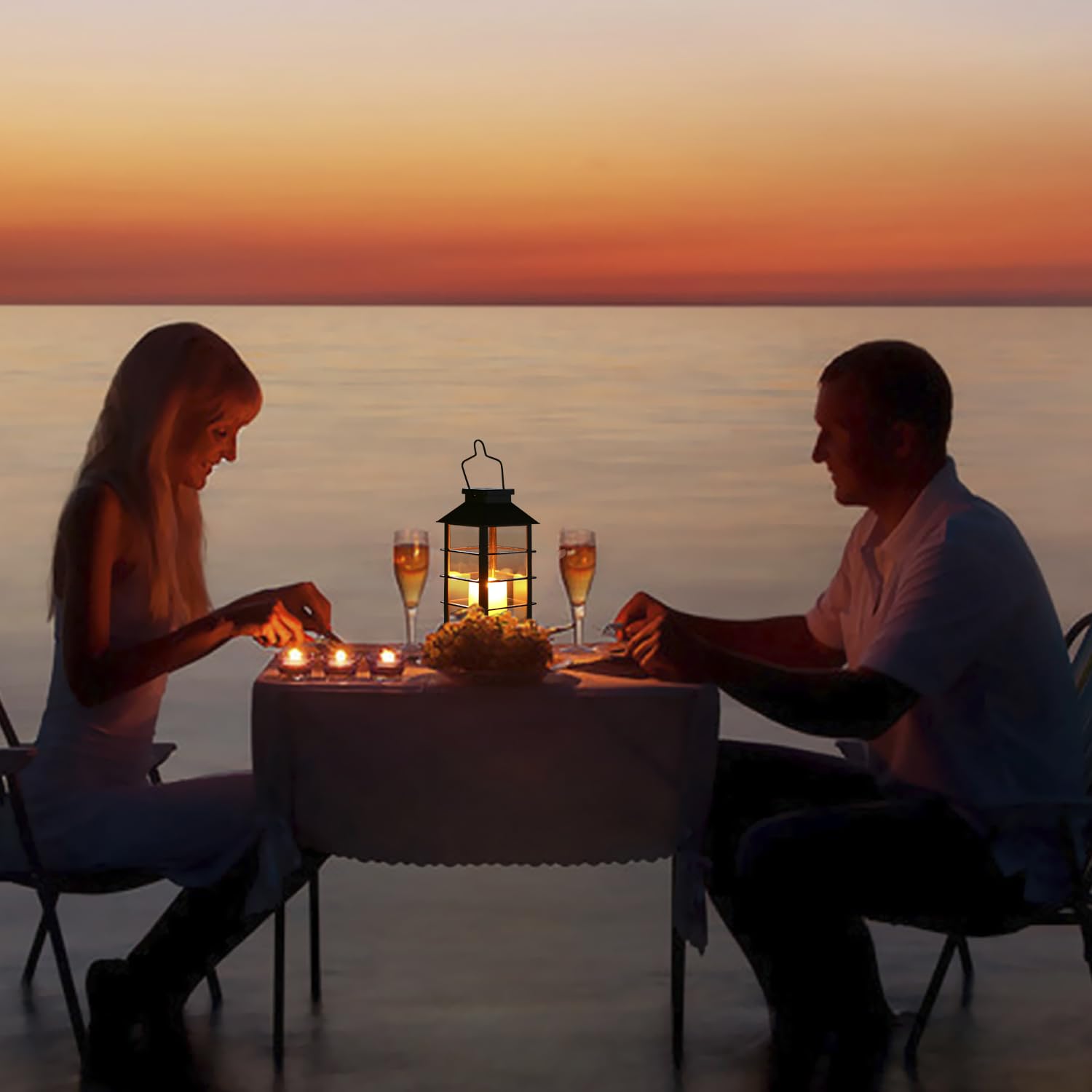 Tomshine LED Solar Lanterns - Waterproof Flickering Flame Candle Lights for Outdoor, Black, 2 Pack, Model LT102
