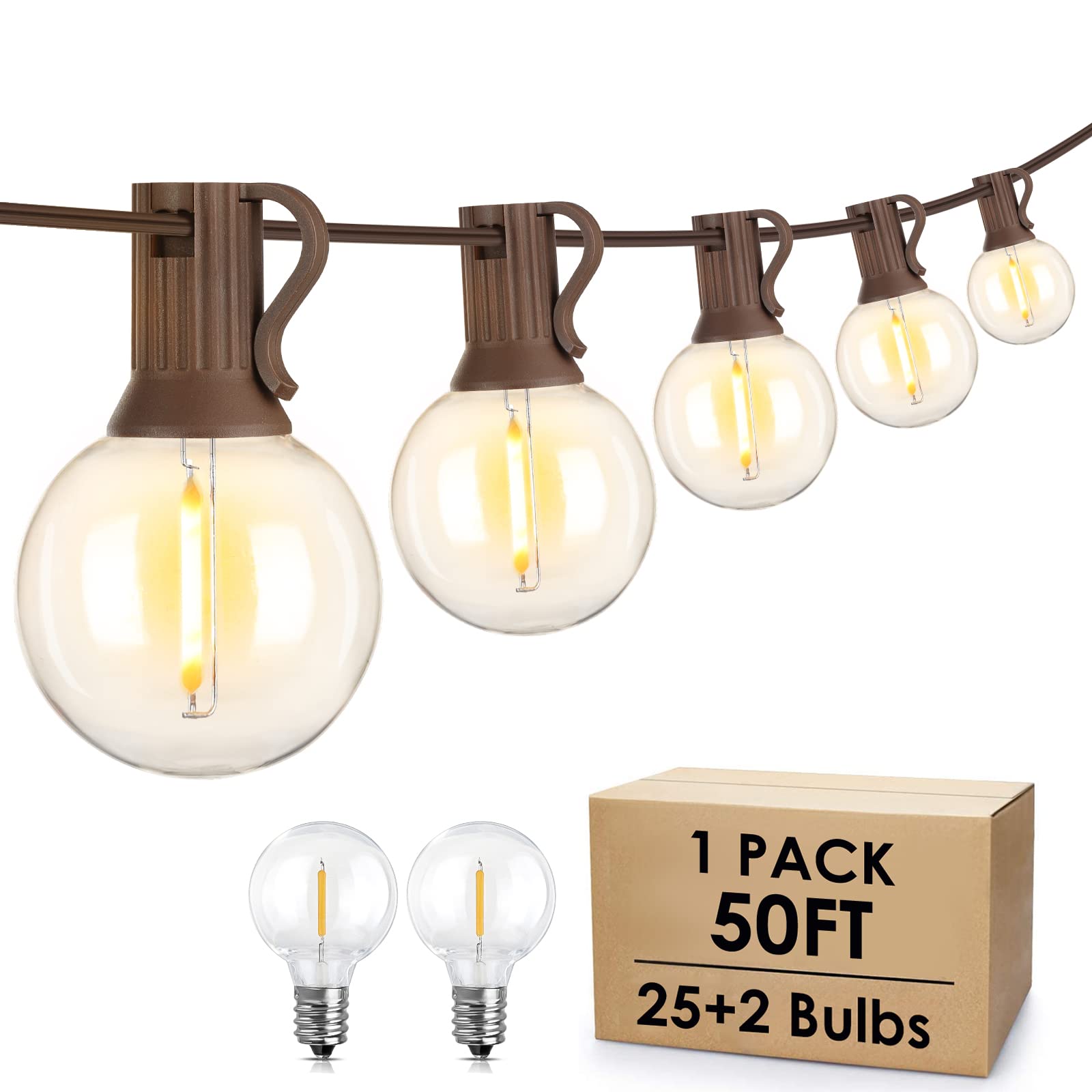 Mlambert 50Ft Outdoor String Lights, G40 Globe Patio Lights with 25+2 Waterproof LED Hanging Plastic Bulbs for Gazebo Pergola Ca