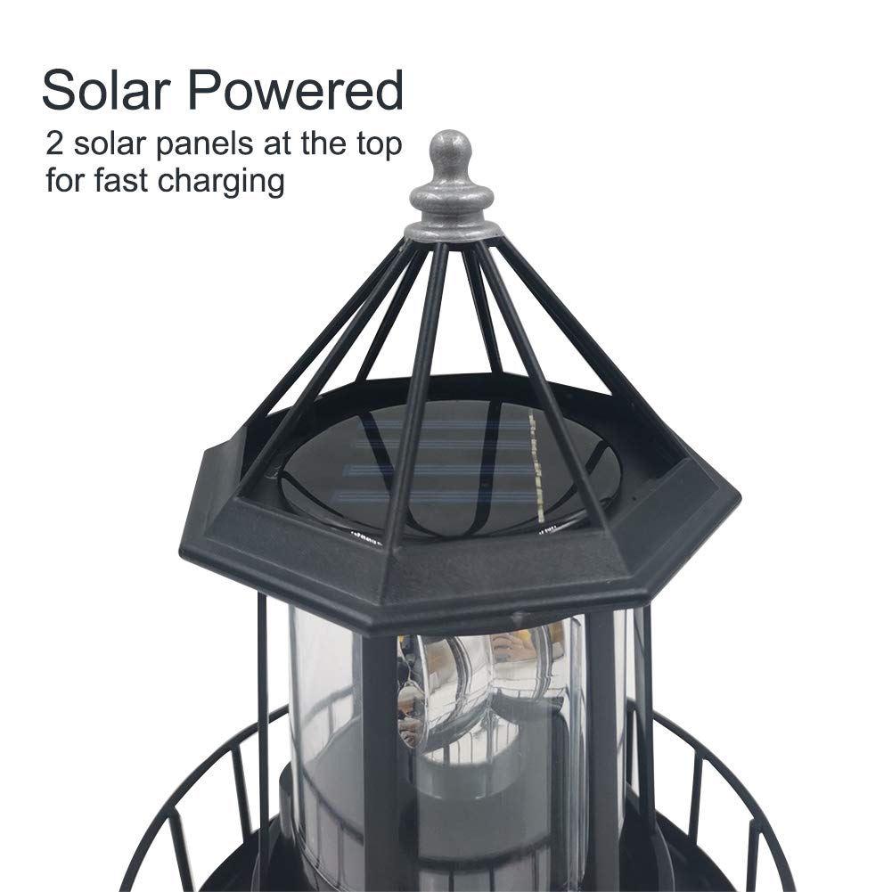 GEZICHTA LED Solar Powered Lighthouse - 360° Rotating, IP65 Waterproof, Black, Free Size Garden Decor
