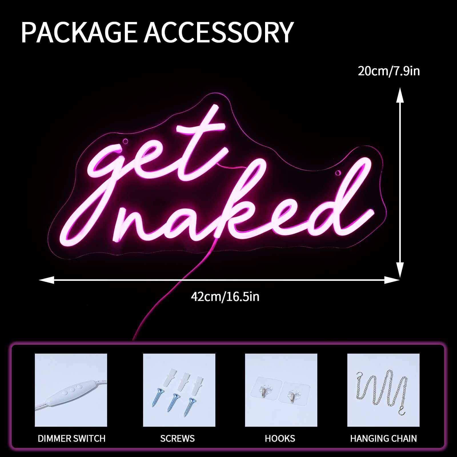 Virlusy Neon Sign for Wall Decor, Dimmable LED Light, Pink Acrylic, Perfect for Bedroom, Bar, Party, Gift