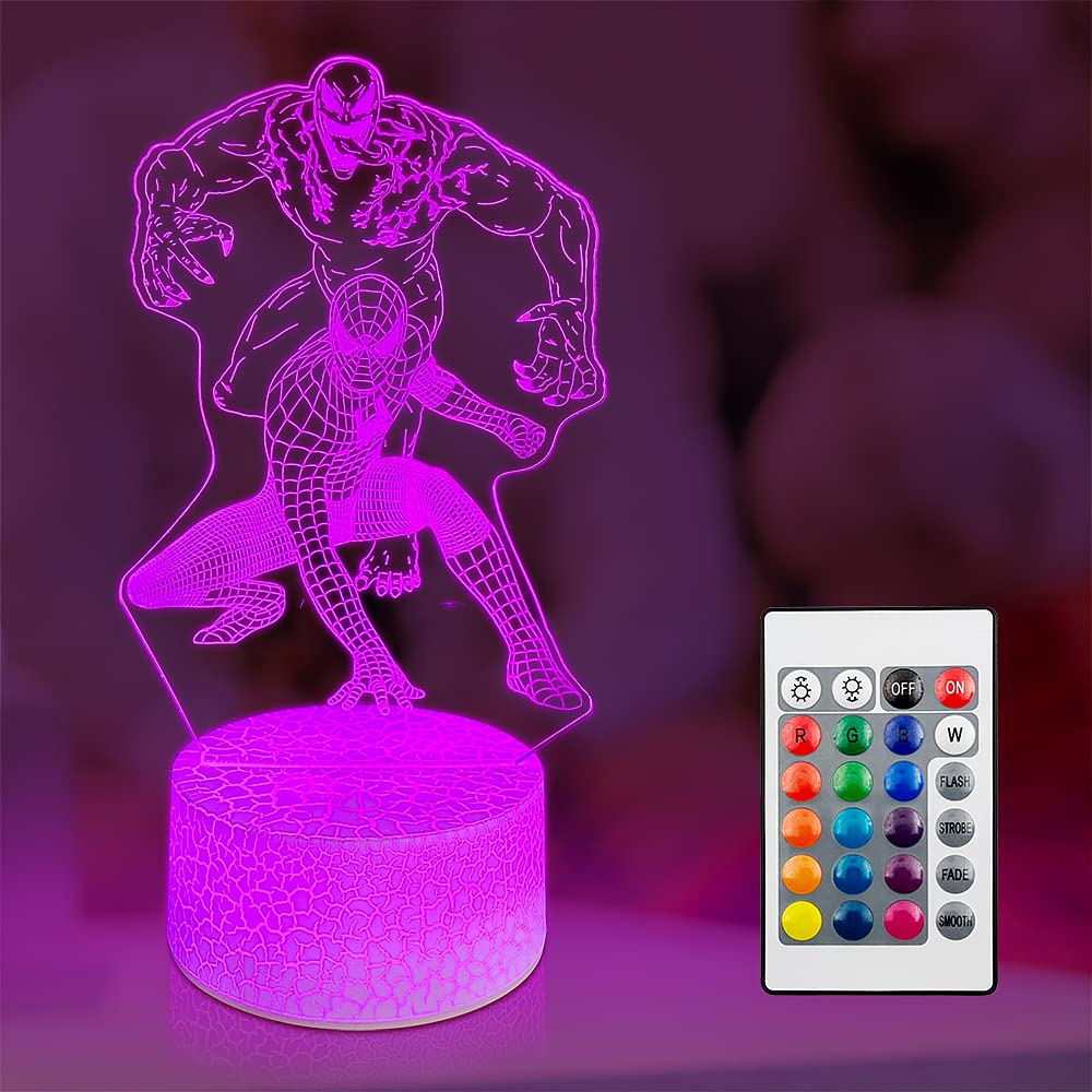 Wandaiyong Superhero Gift 3D Night Light, Remote & Smart Touch 16 Colors Changing Dimmable Creativeusb Table Lamp Gift For Boys