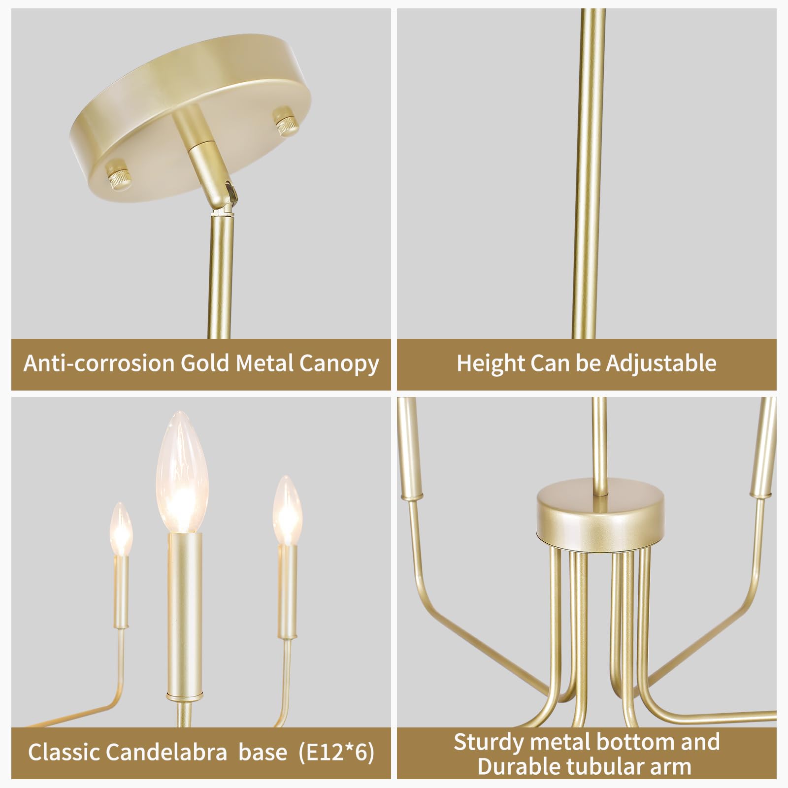 Rviezza Gold Chandelier, 6-Light Farmhouse Chandeliers For Dining Room, Rustic Candle Chandelier Light Fixture, Industrial Modern Chandeliers Lighting For Kitchen Living Room Foyer Entrance