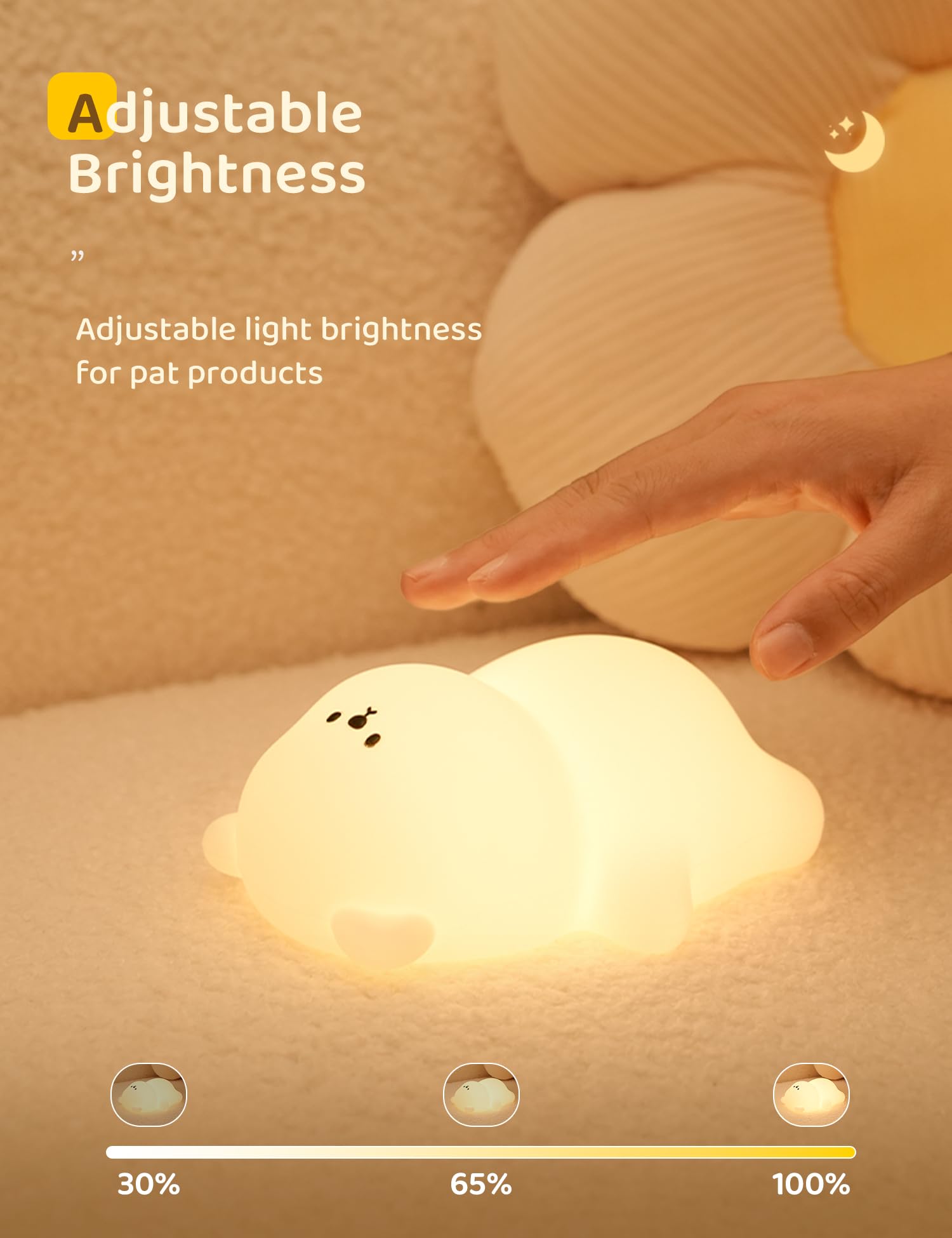 WANIDEA Night Light for Kids, Rechargeable Silicone Bear Light, 7 Color RGB, 3 Dimming Levels, Cute Nursery Decoration