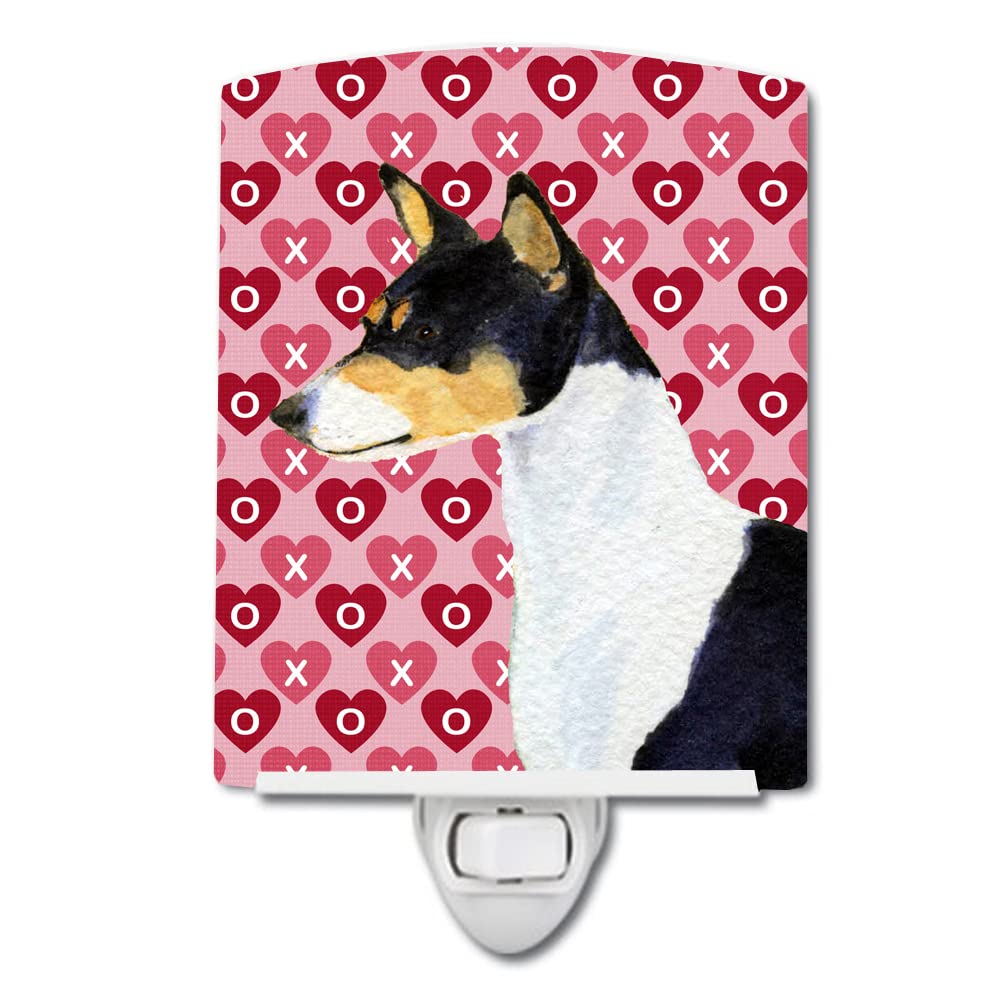 Caroline'S Treasures Ss4514Cnl Basenji Hearts Love And Valentine'S Day Portrait Ceramic Night Light Compact, Ul-Certified, Ideal For Bedroom, Bathroom, Nursery, Hallway, Kitchen, 6X4X3, Multicolor