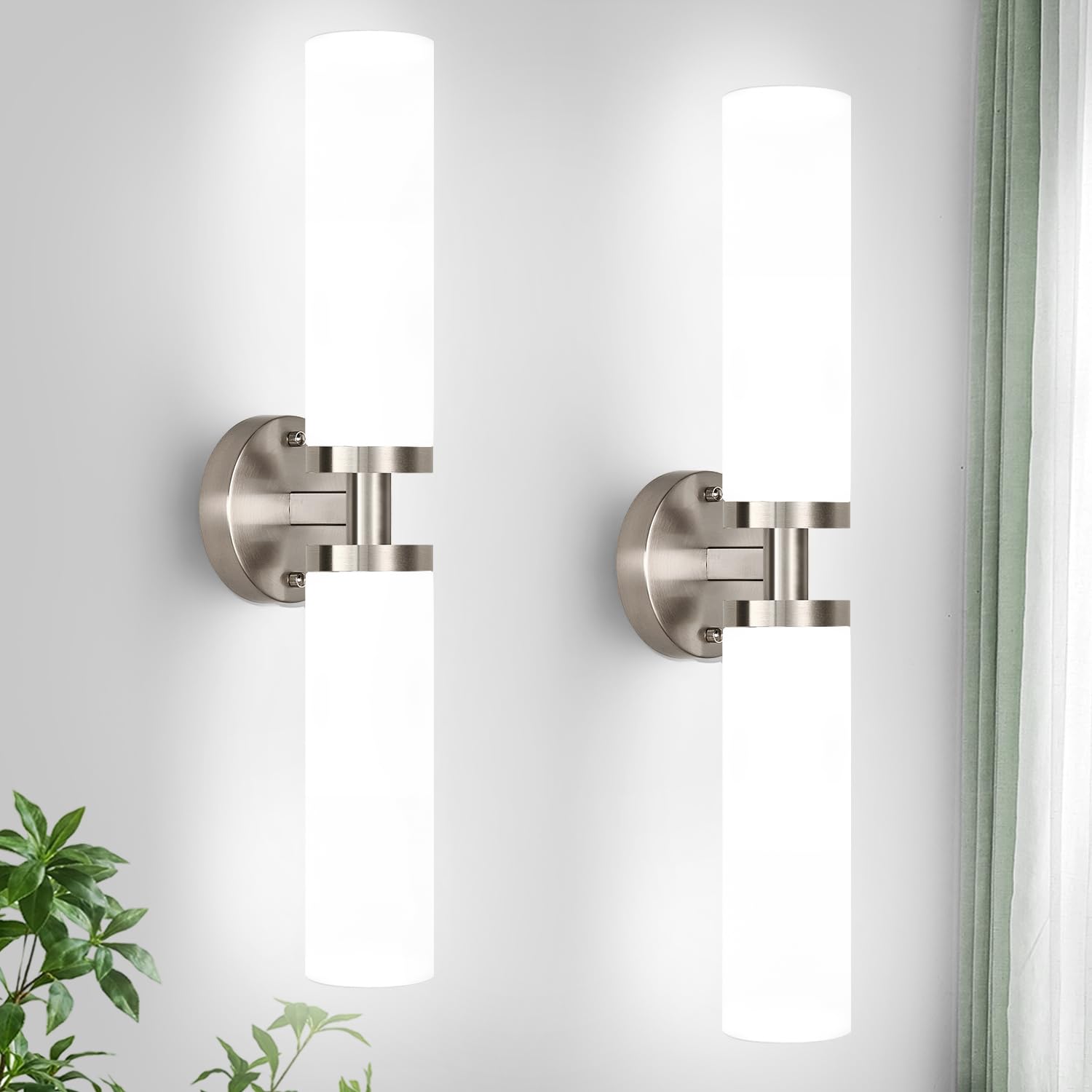 Indoi Wall Sconces Set Of Two  Brushed Nickel Gold Bathroom Sconces Wall Lighting With Milky White Glass  Modern Sconces Wall Decor Set Of 2 Bathroom Light Fixtures For Mirror Living Room Bedroom