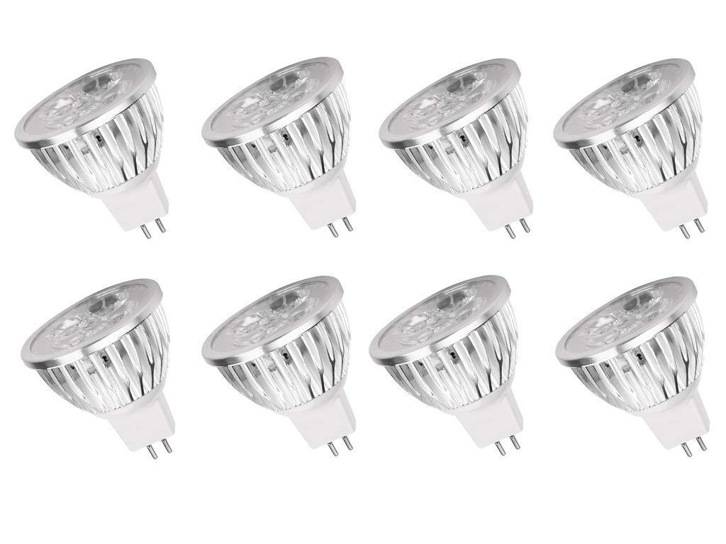 K JINGKELAI 4W LED MR16 Bulbs, Cool White 6000K, GU5.3 Base, 8 Pack, 12V, Metal, Equivalent to
