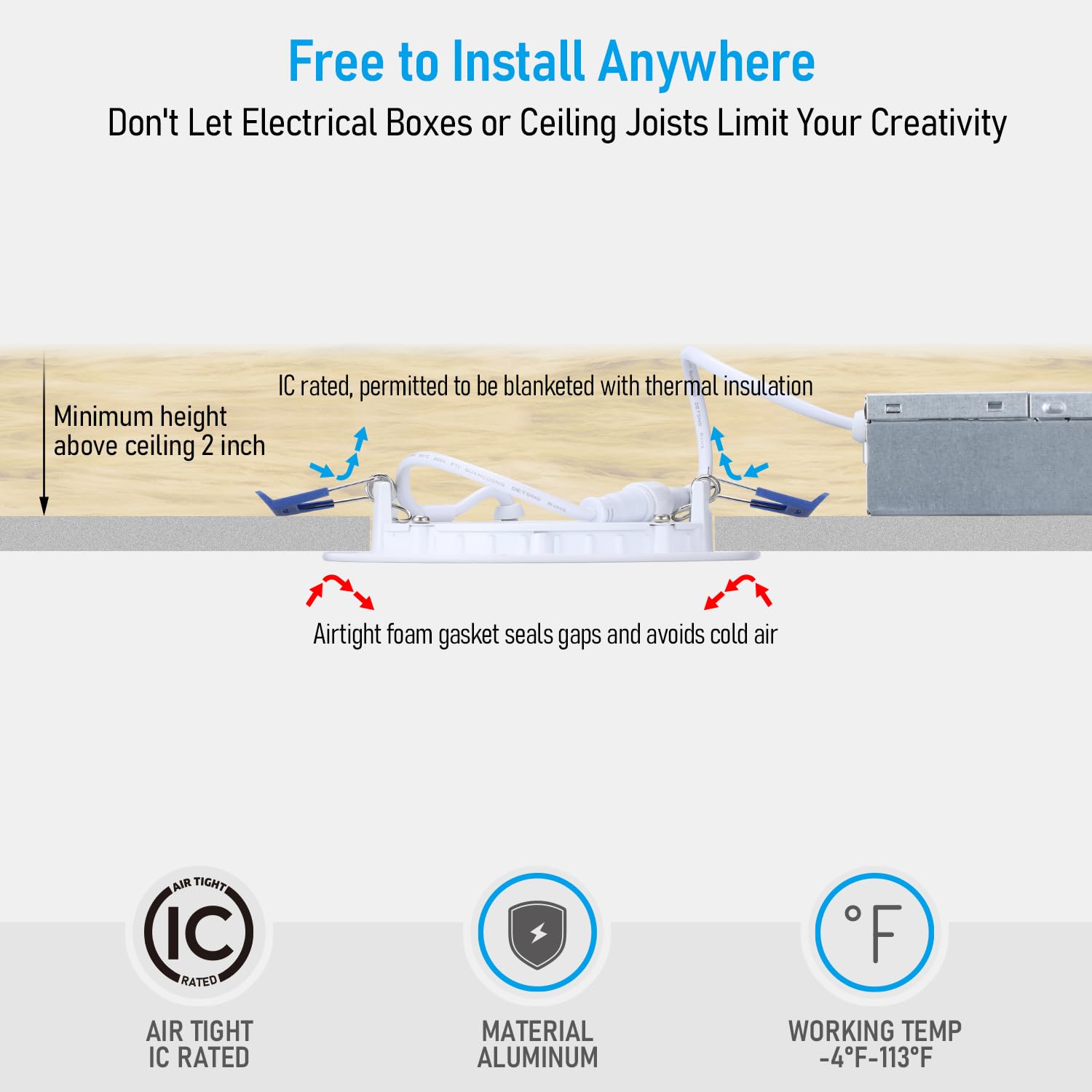 Torchstar Basic Series 12-Pack 4 Inch Ultra-Thin Led Recessed Lighting With Junction Box, Cri90, Aluminum, 5000K Daylight, 5%-10