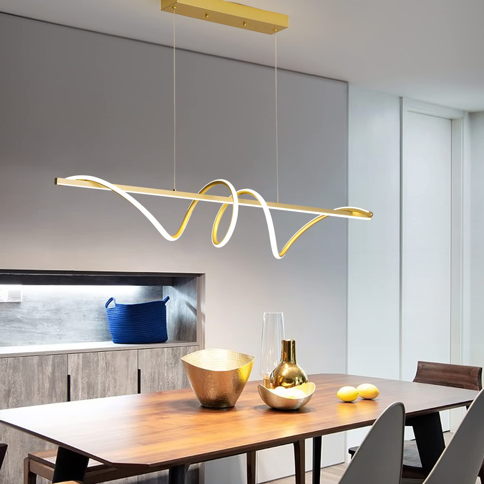 Matven Modern Chandelier - Dimmable LED Pendant Light, 39IN Acrylic, Black for Living Room, Dining Room, Kitchen, Bedroom