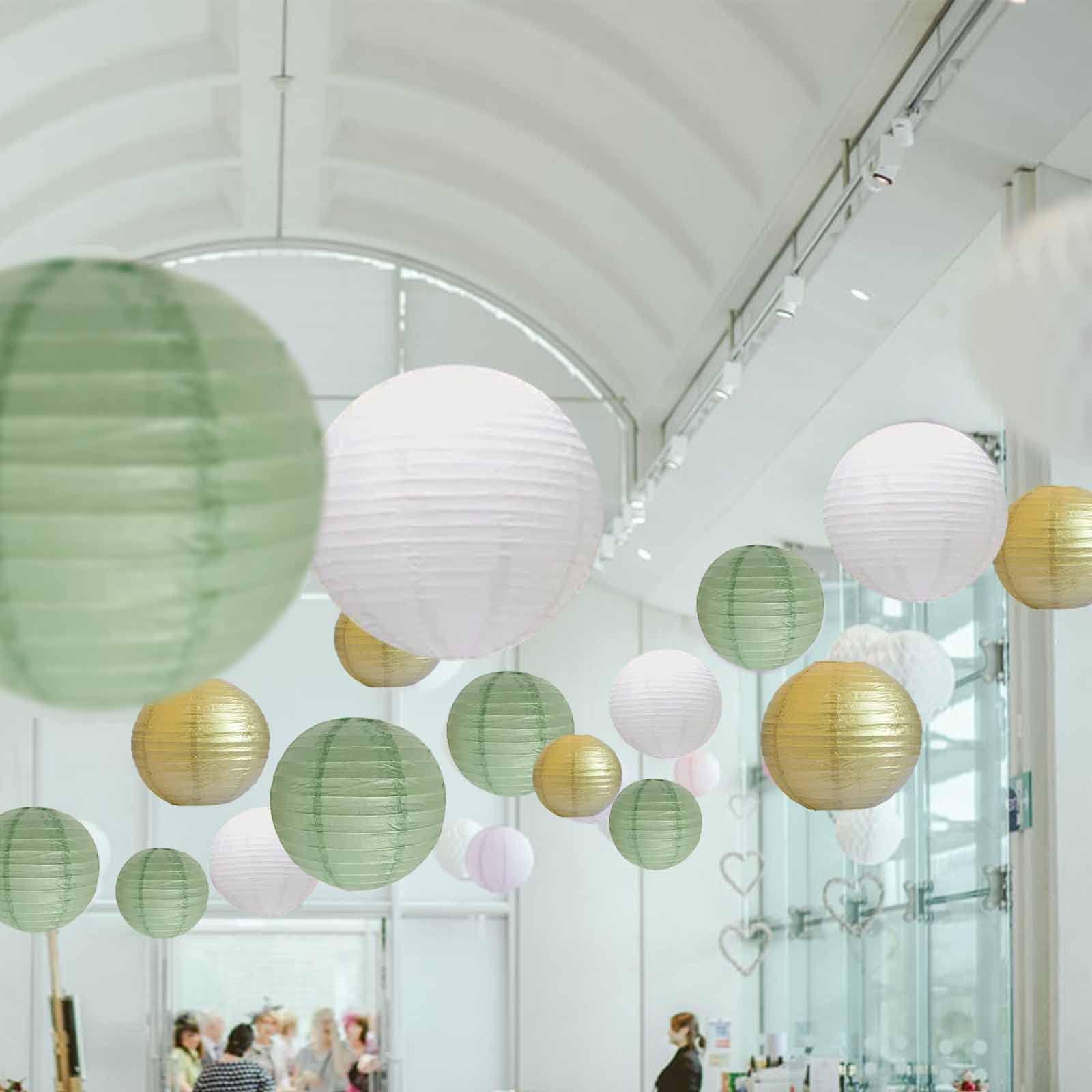 Ansomo Sage Green White And Gold Paper Lanterns Party Decorations Chinese Japanese Hanging Decorative Birthday Baby Shower Bridal Wedding Greenery Neutral Home Décor 12 Pcs 12" 10" 8" 6"
