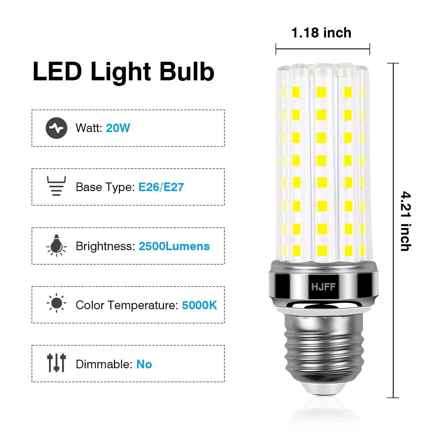 HJFF 6 Pack LED Corn Light Bulb 20W E26/E27 2500 Lumen 5000K Cool Daylight Yellow Non-Dimmable for Home Garage Indoor Outdoor