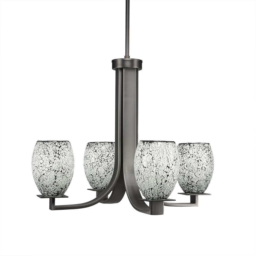 Toltec Lighting 574-GP-4165 Apollo 4 Light Hang Straight Swivel Chandelier with Black Fusion Glass, 5&quot;, 22.5&quot; x 22.5&quot; x 18&quot;, Graphite