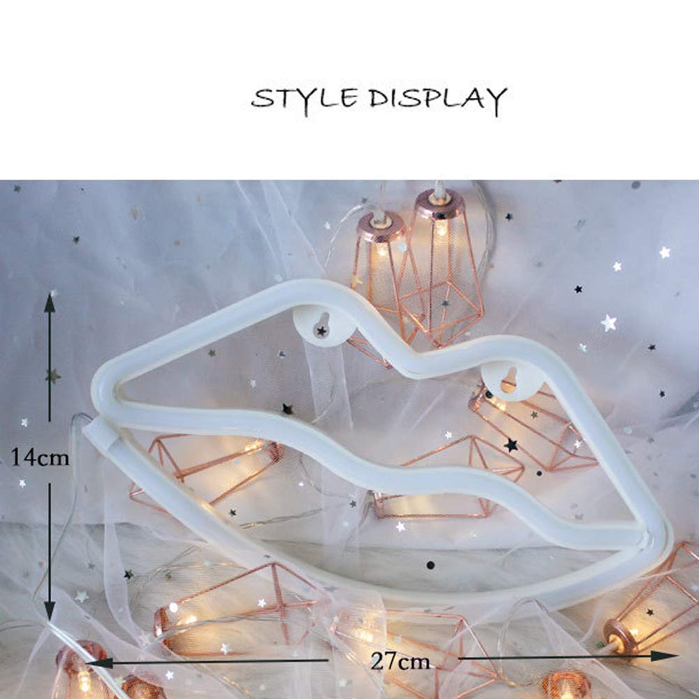 MorTime LED Neon Light, Pink Lip Shaped Sign for Party and Room Decoration, Plastic, Model LJQICLWN31