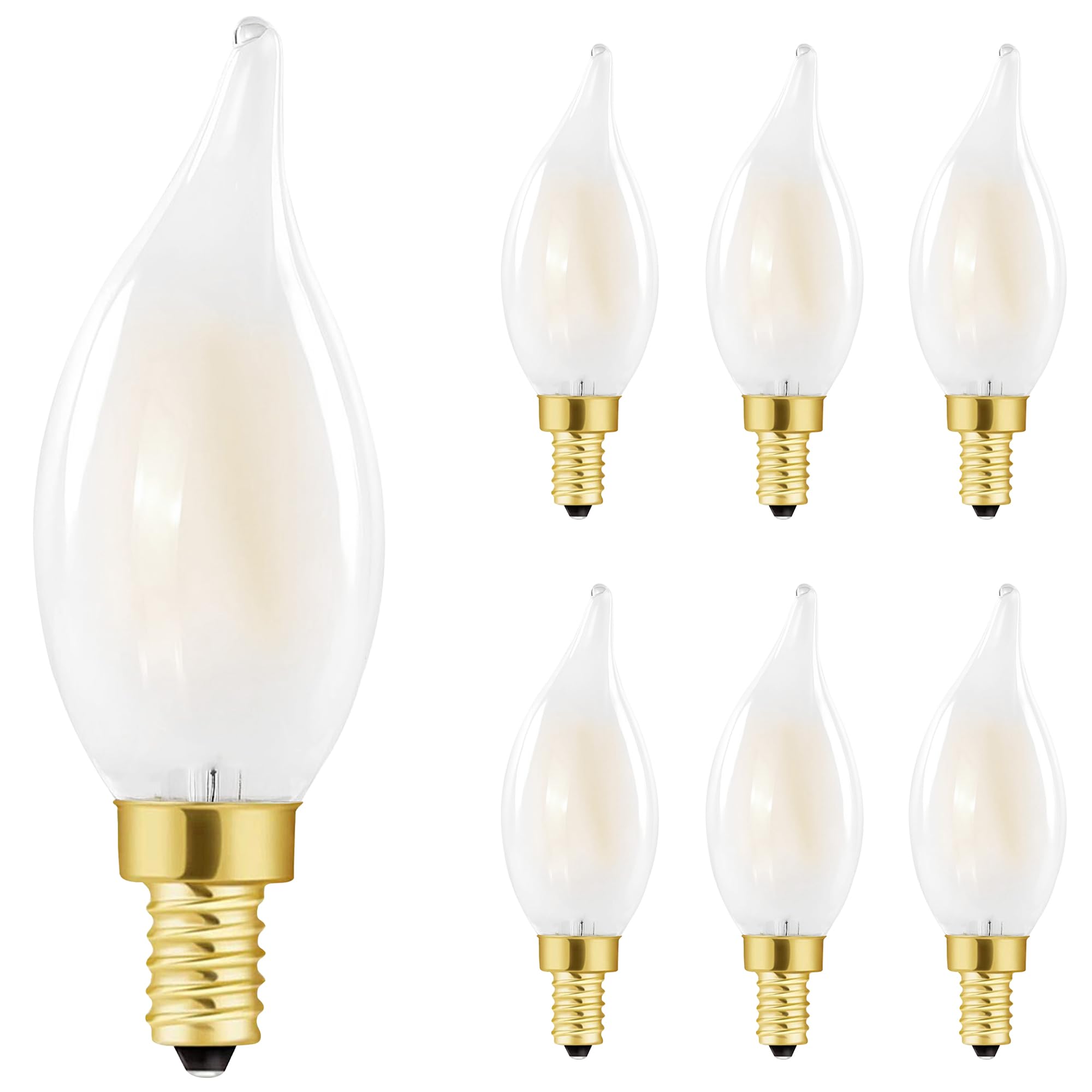 E12 Candelabra Led Bulb 60Watt, Frosted Led Chandelier Light Bulbs,Type B 2700K Warm White, Flame Tip,6W Equal 60W,Dimmable For 
