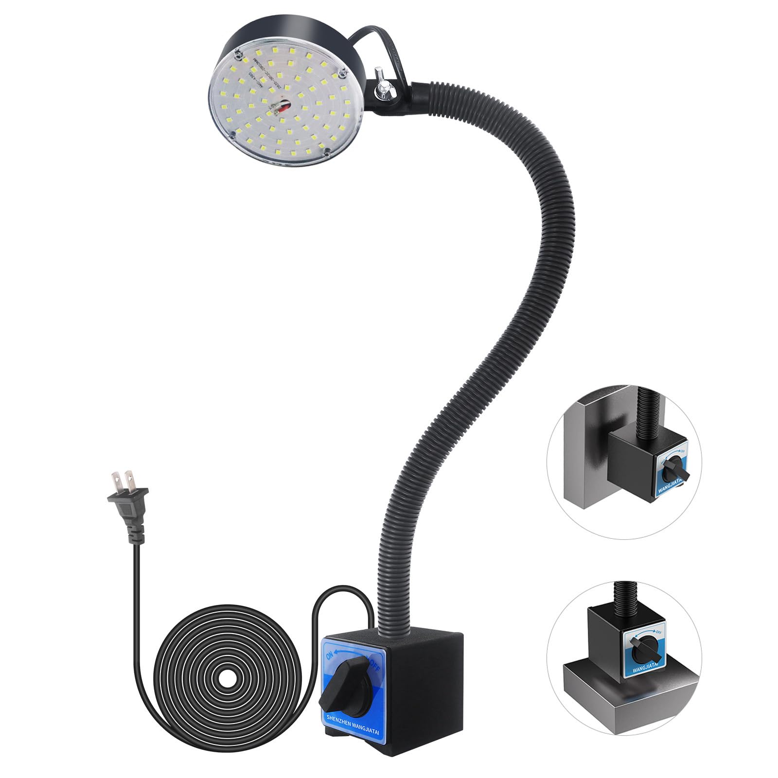 WangJiaTai Magnetic Work Light  LED Machine Light  Work Light with Flexible & Magnetic Base  Shop Tool Lamp for Lathe  Work Bench  Sewing Machine  Bandsaw  Industrial Lighting  2000 Lumens  Black
