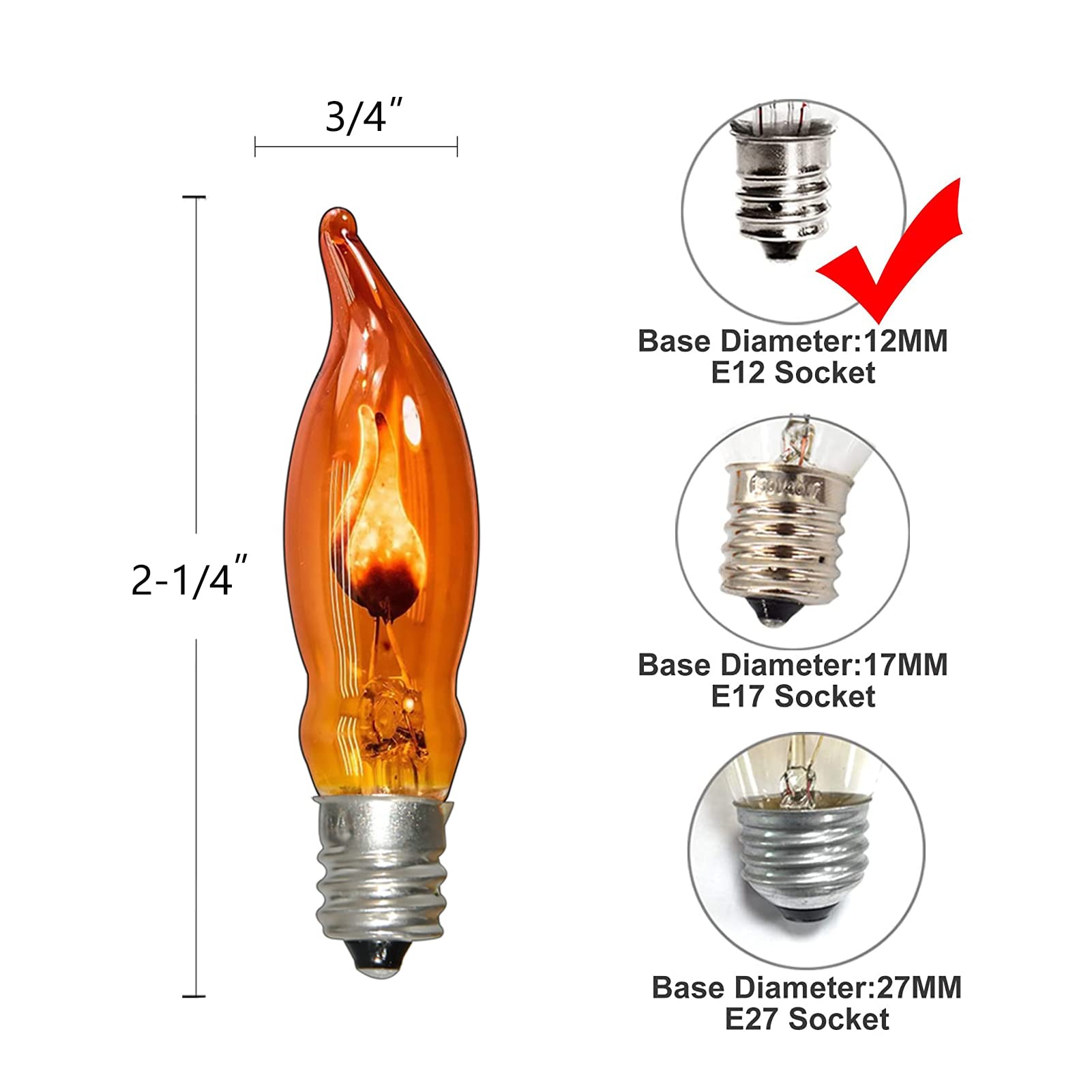 Konictom 12 Pack C18 Orange Flicker Flame Light Bulbs, C7/E12 Base For Indoor/Outdoor Decor