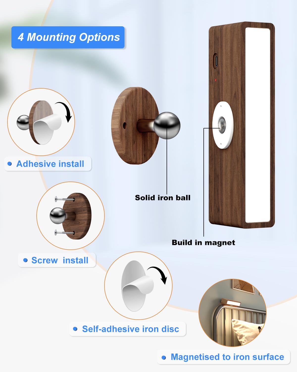 YiLaie Battery Operated Wall Sconce Set of Two, Dimmable Remote Control Lights, Wood, Black Walnut, Model EL-US-001