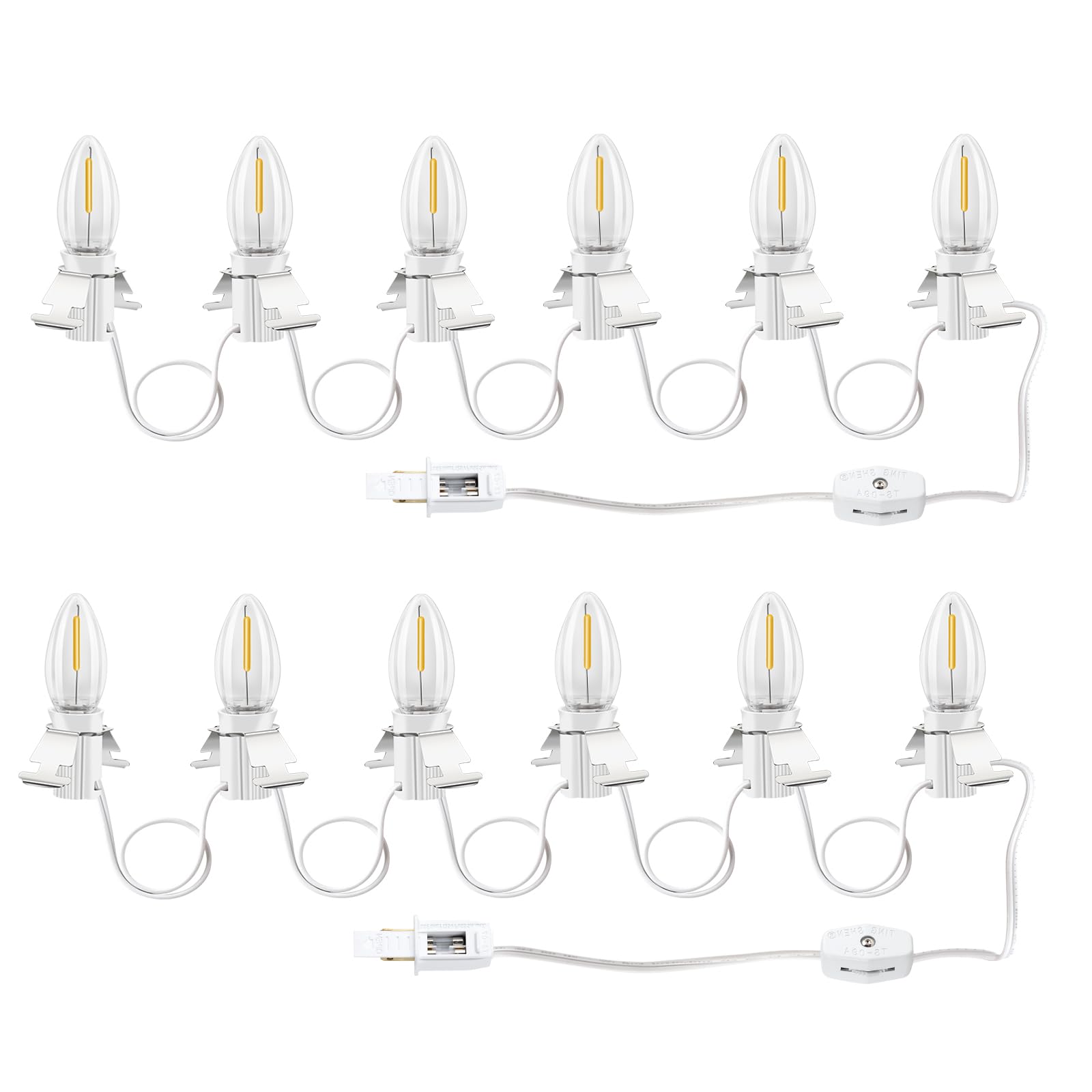 kzfuli Christmas Village Blow Molded Light Cord 6 Bulb, C7 LED Christmas Village Lights. Length 12 Feet Suitable for Christmas House, Halloween Pumpkin, Salt Lamps,Holiday Lighting Etc(2Pcs)