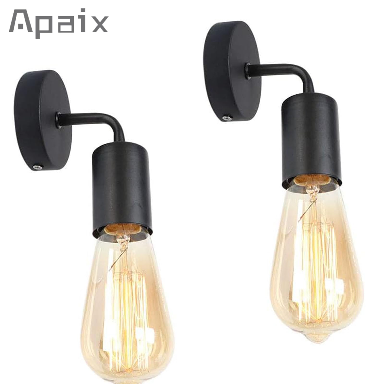 Apaix Vintage Sconces Black for Wall Lamps, E26 Base Retro Wall Mount Light Fixture Indoor for Bedroom, Corridor, Living Room 2P