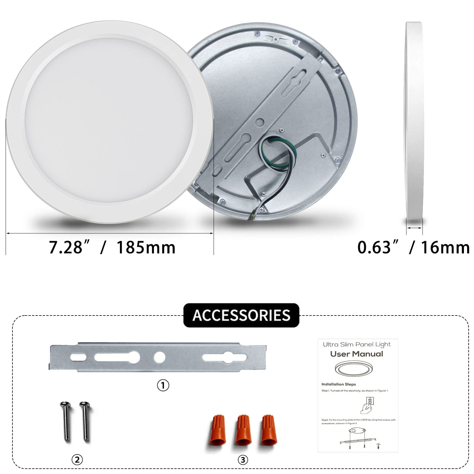 Novelux 7 Inch Flushmount Led Ceiling Lights Ultra Slim 0.63'' Thick Round Flat Ceiling Lamps 5000K Daylight Led Ceiling Light F