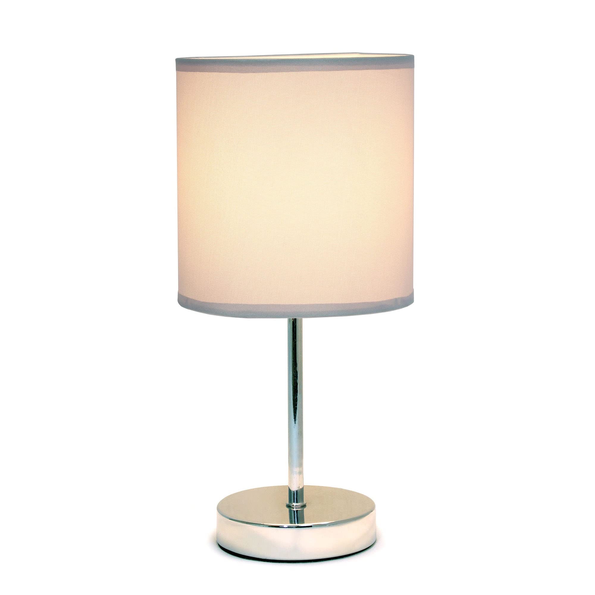 Creekwood Home 11.81&quot; Metal Bedside Table Desk Lamp, Chrome & Fabric Drum Shade, Brushed Nickel