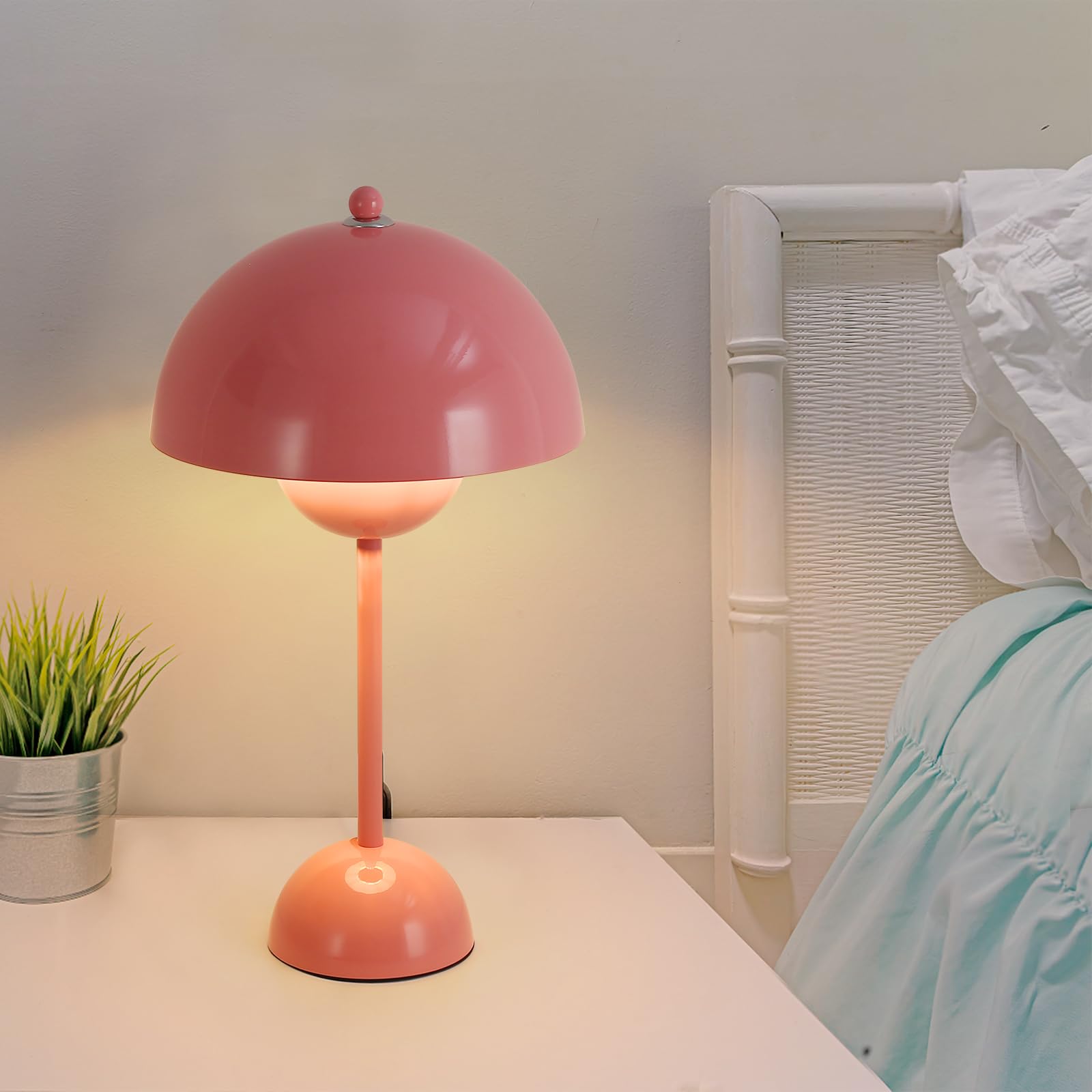 COSYLUX Modern Table Lamp - Metal, Pink, Dome Shade for Bedroom, Living Room, Office, Nightstand