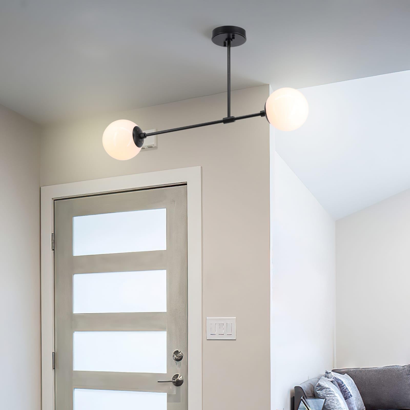Xinbei Lighting Semi Flush Light, 2 Light Globe Semi Flush Mount Ceiling Light, Black Bedroom Close To Ceiling Light Xb-Sf1211-2