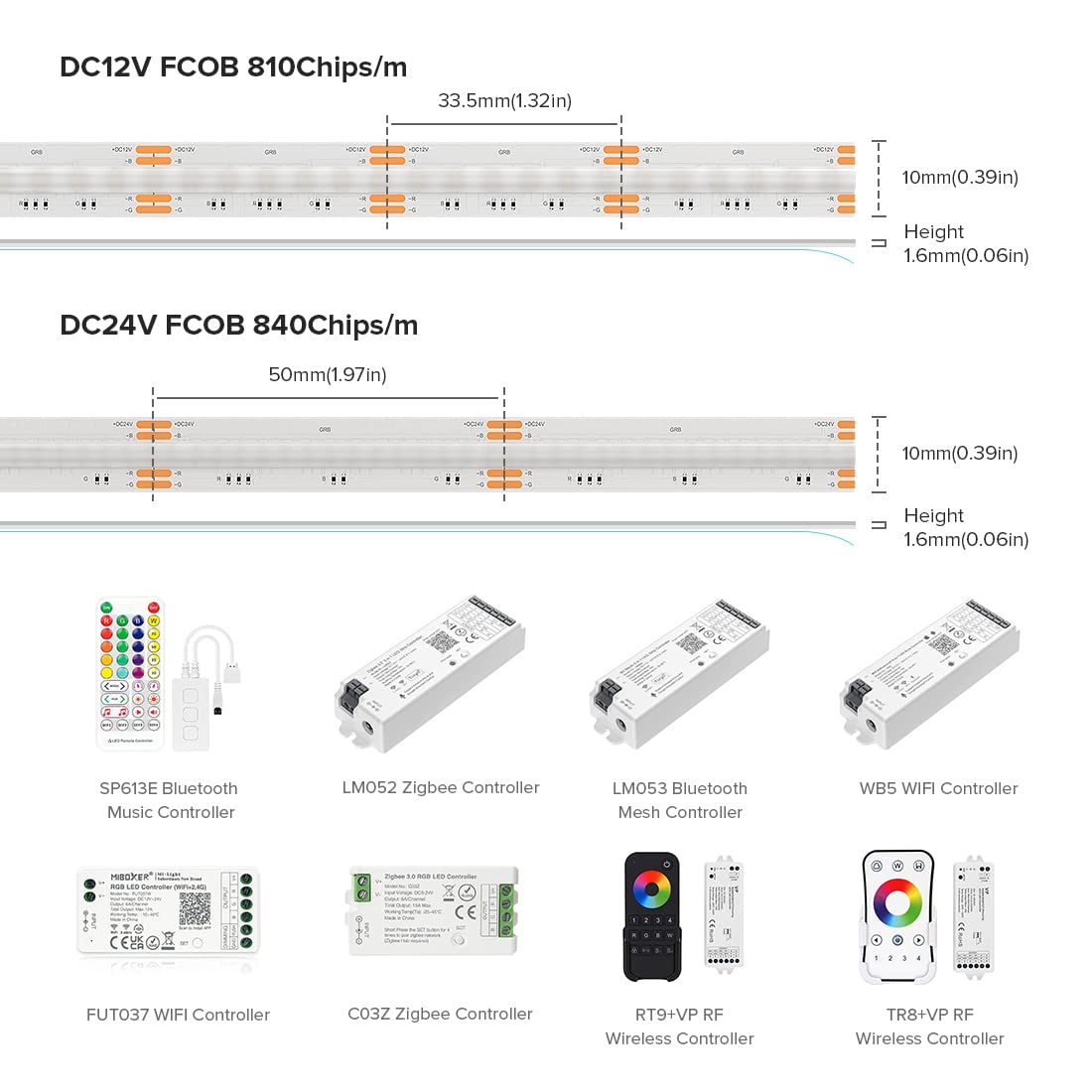 BTF-LIGHTING RGB LED Strip 32.8FT, DC12V, High Density, Flexible, Model FOB2X5M12V810LRGBW30, Color Changing,
