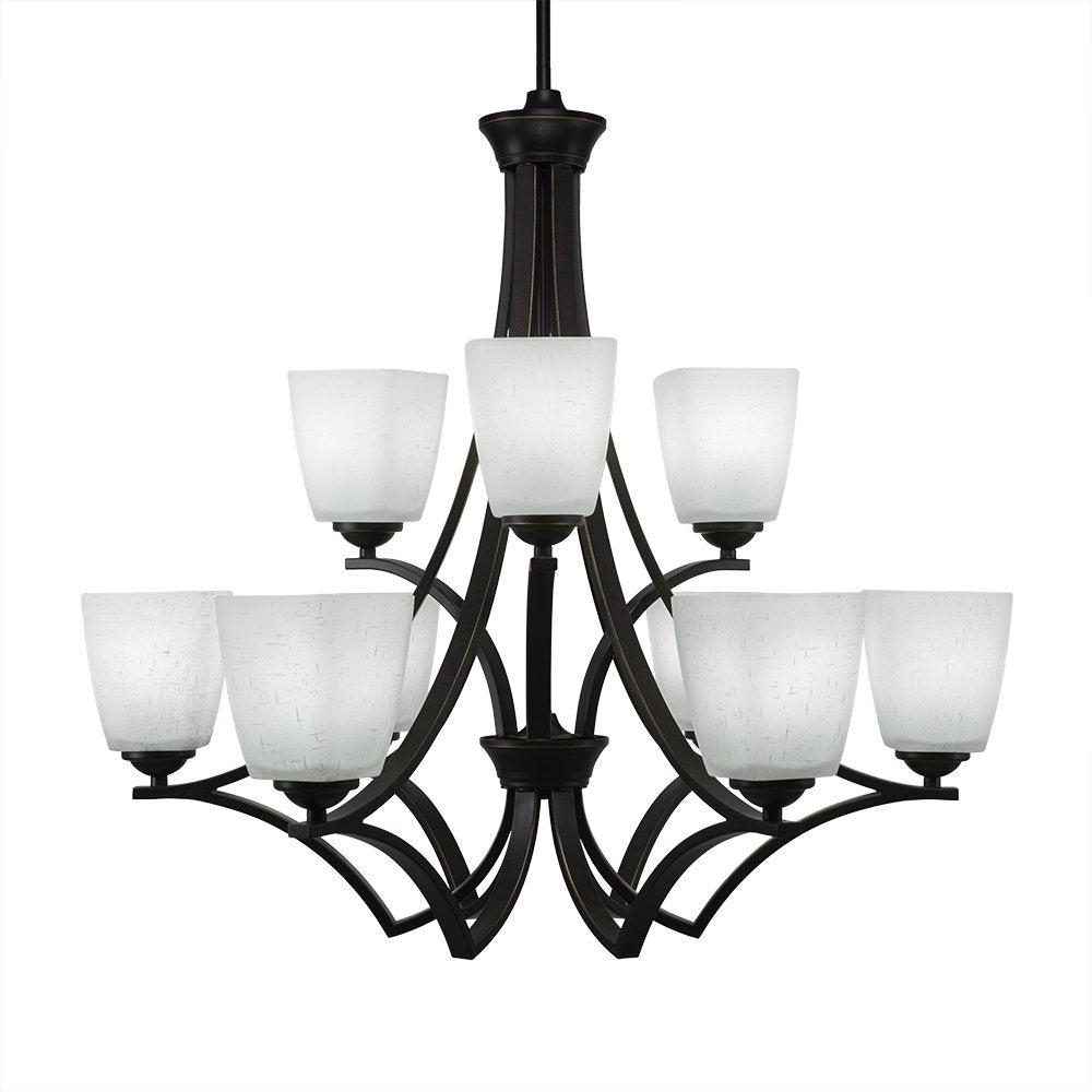 Toltec Lighting 569-DG-460 Zilo 9 Light Chandelier Shown with 4.5 White Muslin Glass, Dark Granite
