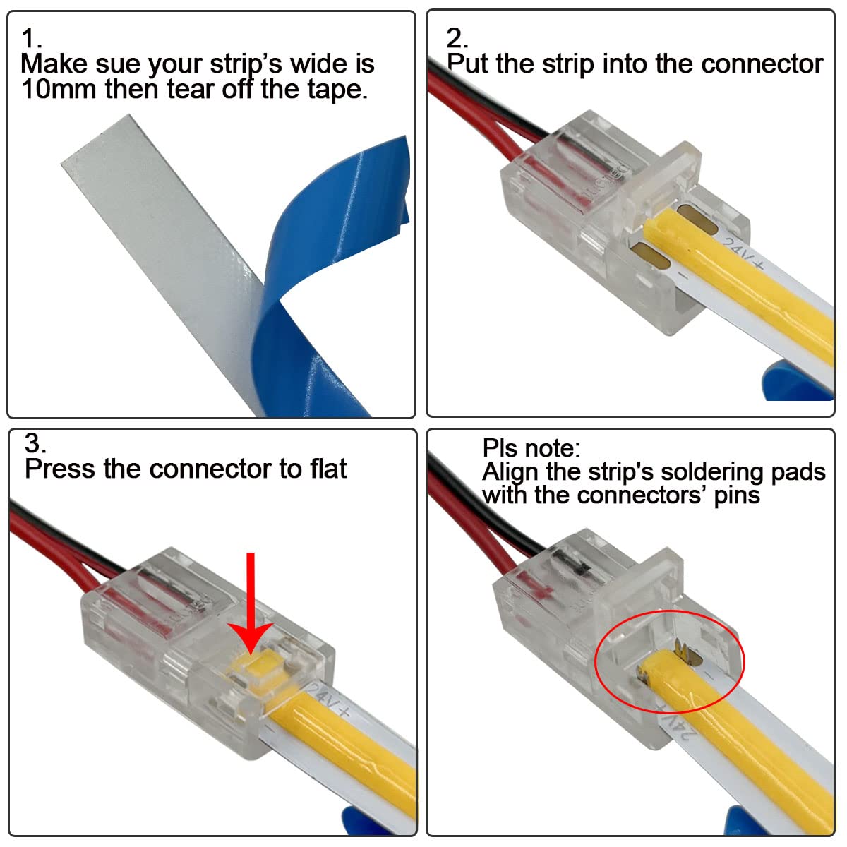Hamrvl 10Mm Cob Led Strip Light Connectors Strip To Wire Solderless Transparent Track Lighting Kit Adapter Connection,With 6M/19