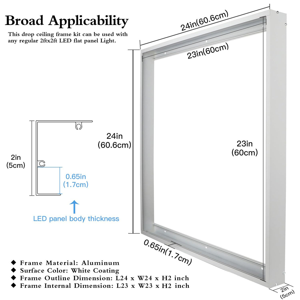 Zevnico 2x2FT Surface Mount Kit, 2 Set Aluminium Surface Mounting ...