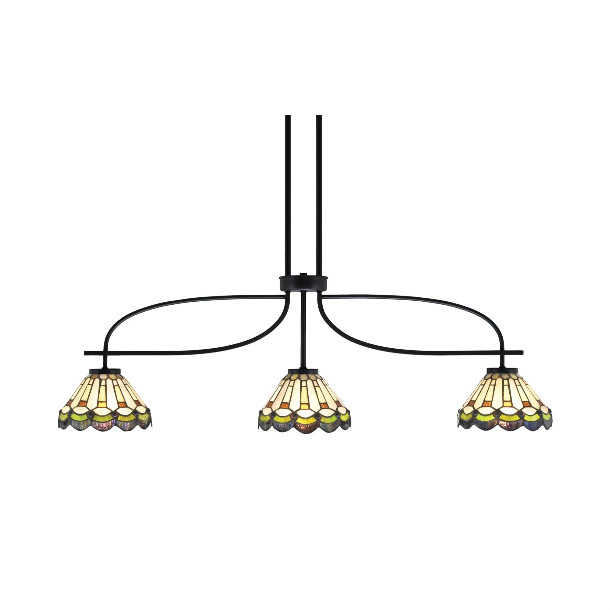 Cavella 3 Light Island Light Shown in Matte Black Finish with 7&quot; Cyprus Art Glass