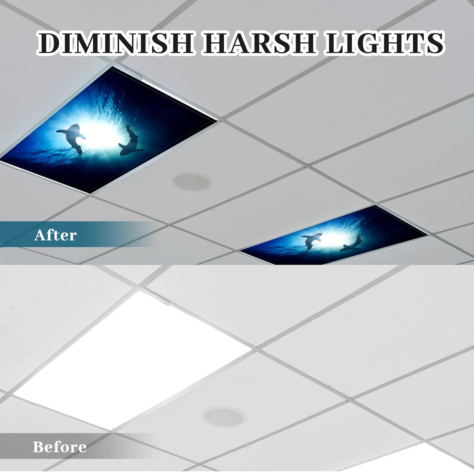 Patelai Fluorescent Light Cover, 4x2 Feet, Blue Fabric Shade with 10 Magnets, Model PT-Patelai-44508 for Classroom and Office