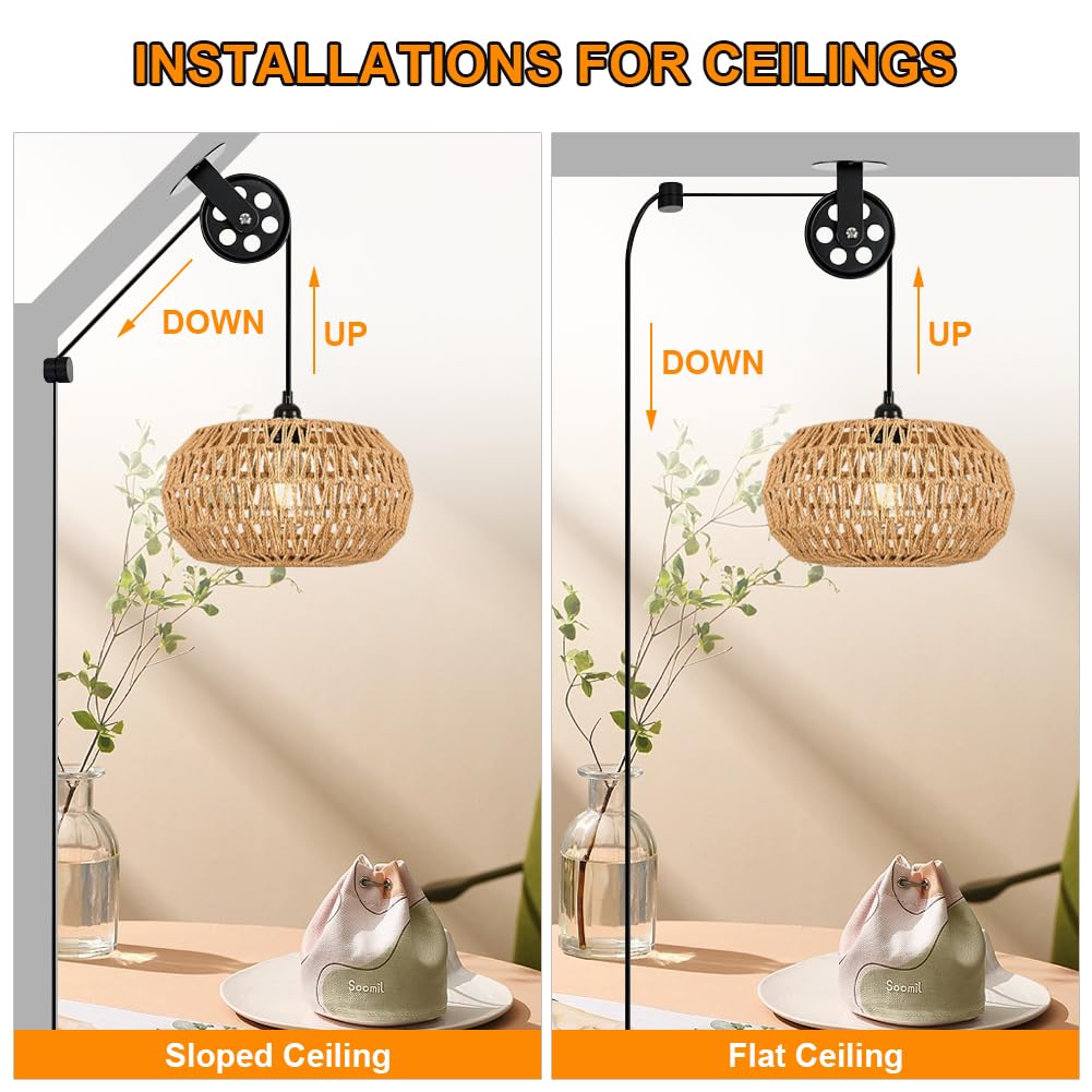 Koltime Black Pulley Wheels Set Of 2 For Plug In Pendant Light Swag Ceiling Hooks For Hanging Lights With Cord, Aluminium Wall C