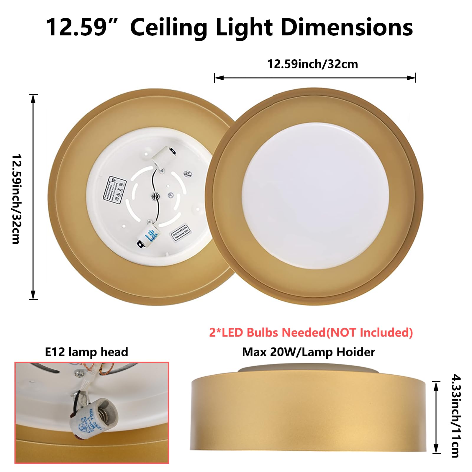 Mivenda Modern Flush Mount Ceiling Light Minimalist Close To Ceiling Lighting Fixture Gold Circular Ceiling Lamp For Bedroom Dining Room Entry Hallway Balcony  Bathroom (12.5