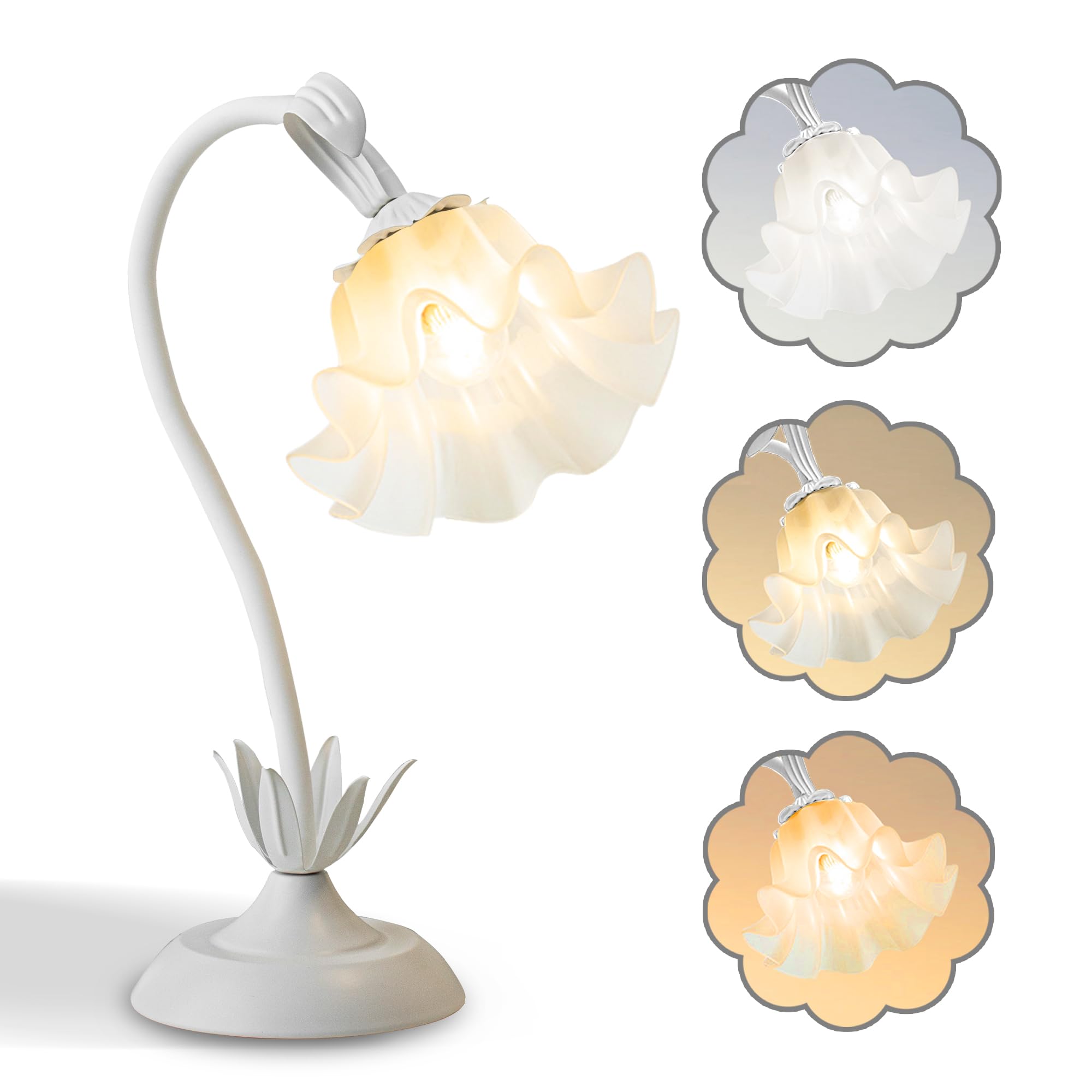 AQDZCNF Flower Table Lamp, LED Night Light, 3 Color Modes, Vintage Design, Acrylic, White, Model MN-QBKR-AEJK-1-2