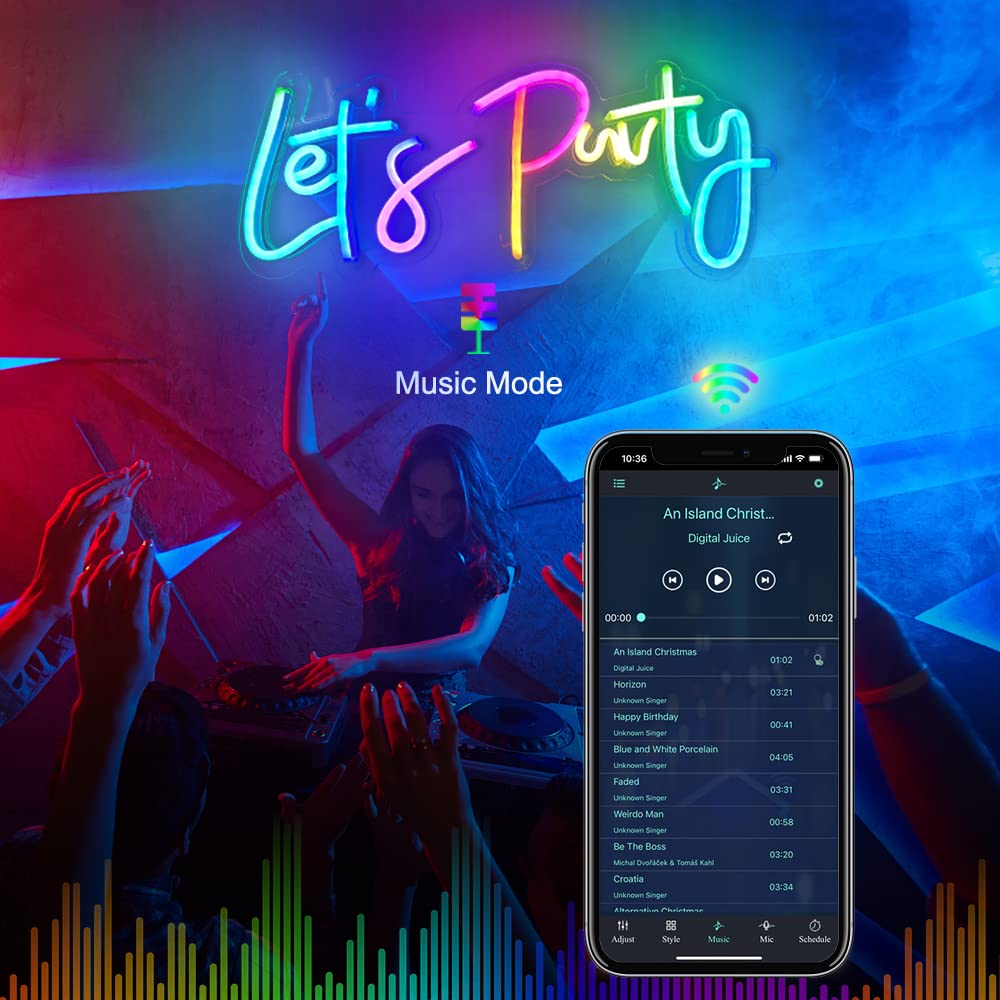 jXIN Neon Wall Sign, Color Changing LED, Remote & Music Sync, 23inx10in, Lets Party Decor