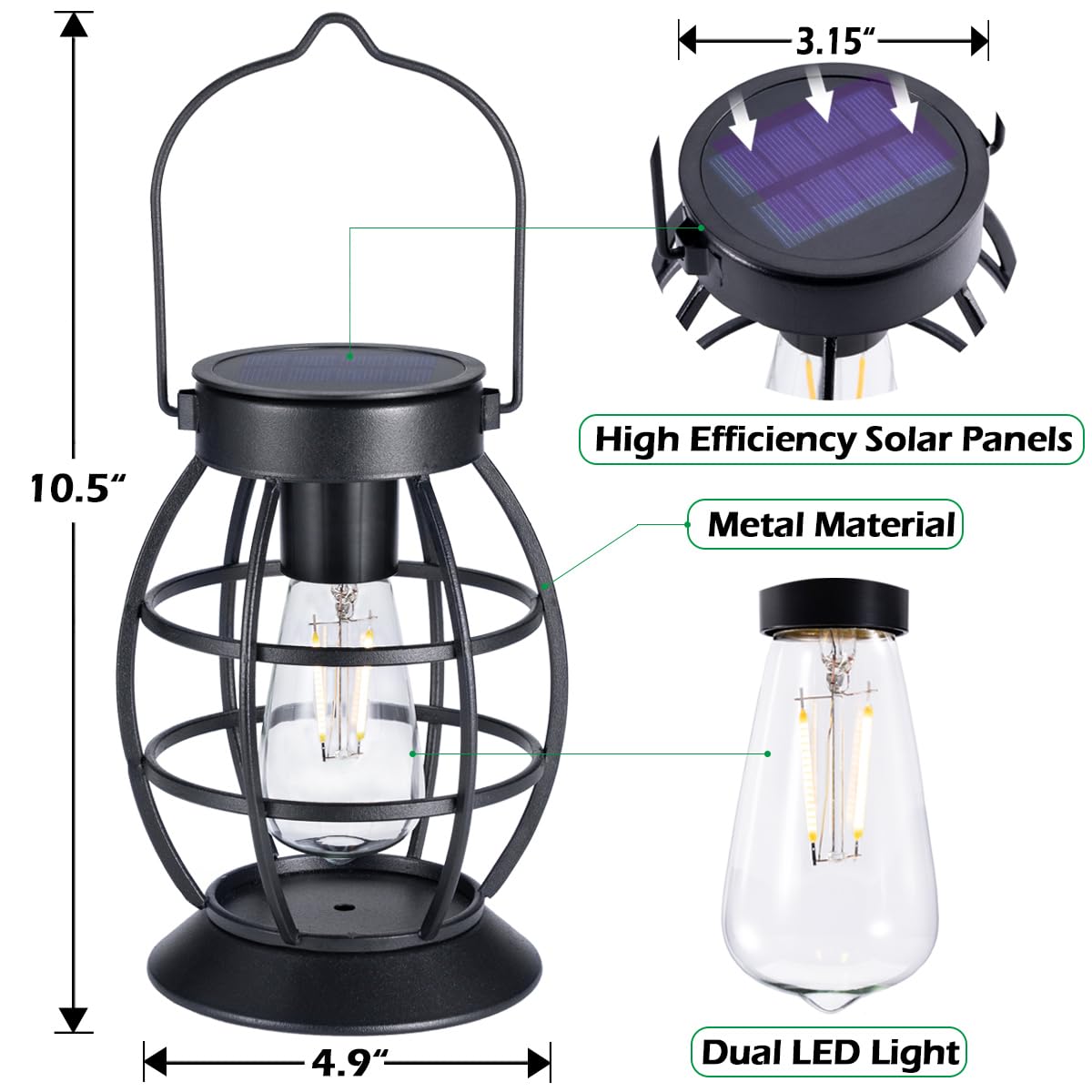 Leidrail Solar Lantern Outdoor Hanging Waterproof Lights, Metal Led Lanterns Sun Powered Landscape Decor For Table Garden Yard P