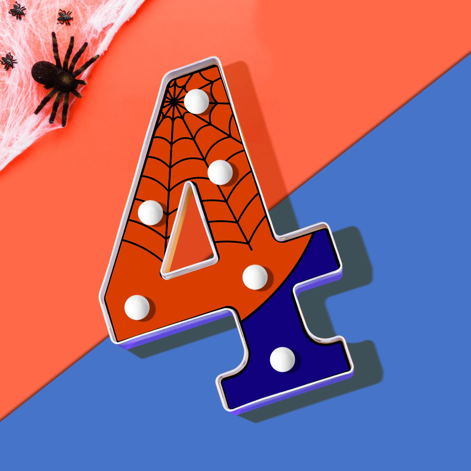 AXBMM Light Up Spider Birthday Sign, Number 4, LED, 8.5in, Blue/Red, Plastic