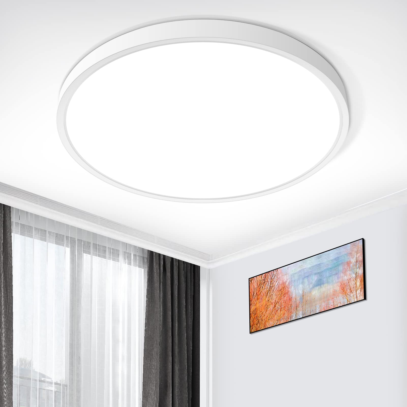 inShareplus LED Ceiling Light 24W 6000K Cold White 12inch Flush Mount Fixture Modern Design for Bedroom Kitchen Office