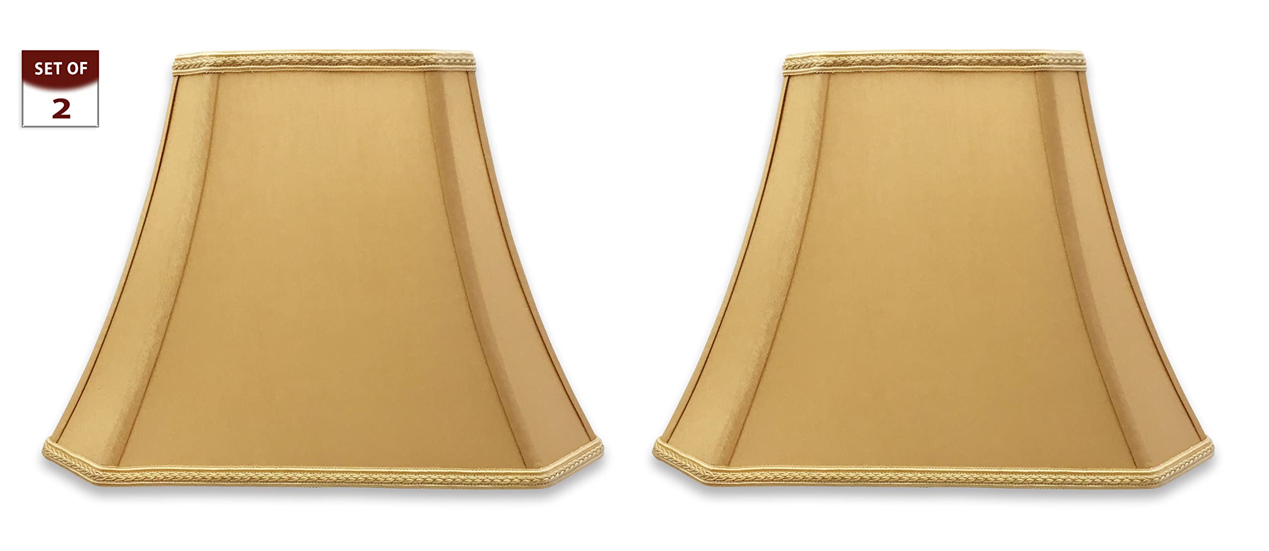 Royal Designs, Inc. Designer Bell Lamp Shade Set of 2, Medium Faux Silk, 8x16x12, Antique Gold, Model DSO-68-16AGL-2